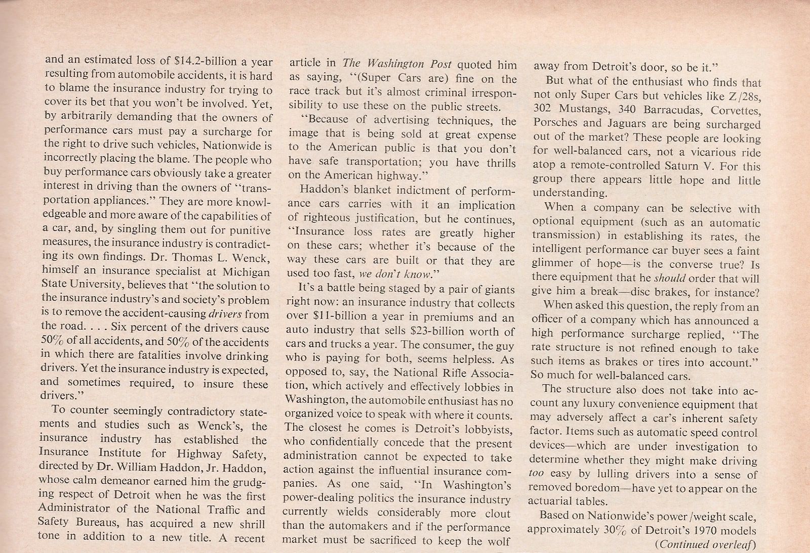 What Really Killed Muscle Cars In The '70s - Two Vintage Articles Try To Explain: "The Insurance Squeeze" And "What Price Muscle" 24 Car and Driver, April 1970, page 85, continued text of "The Insurance Squeeze"