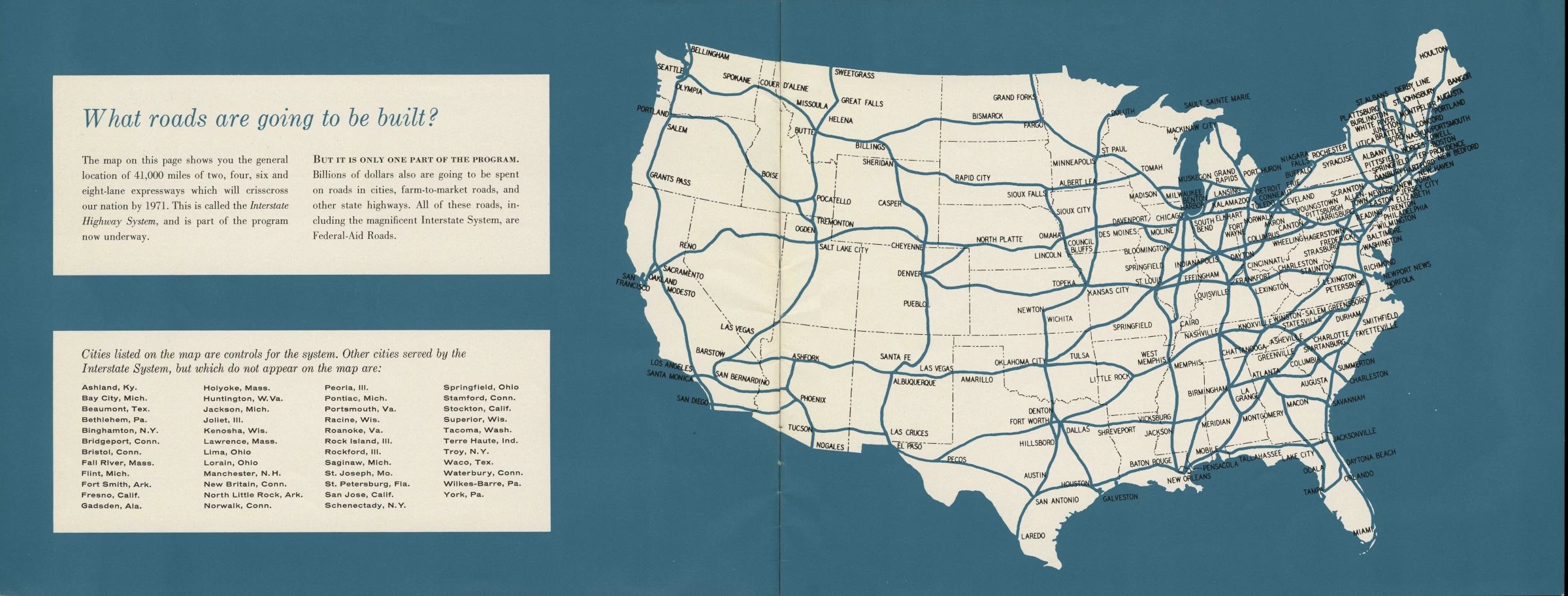 Map of the planned federal highway system, with the headline "What roads are going to be built?"