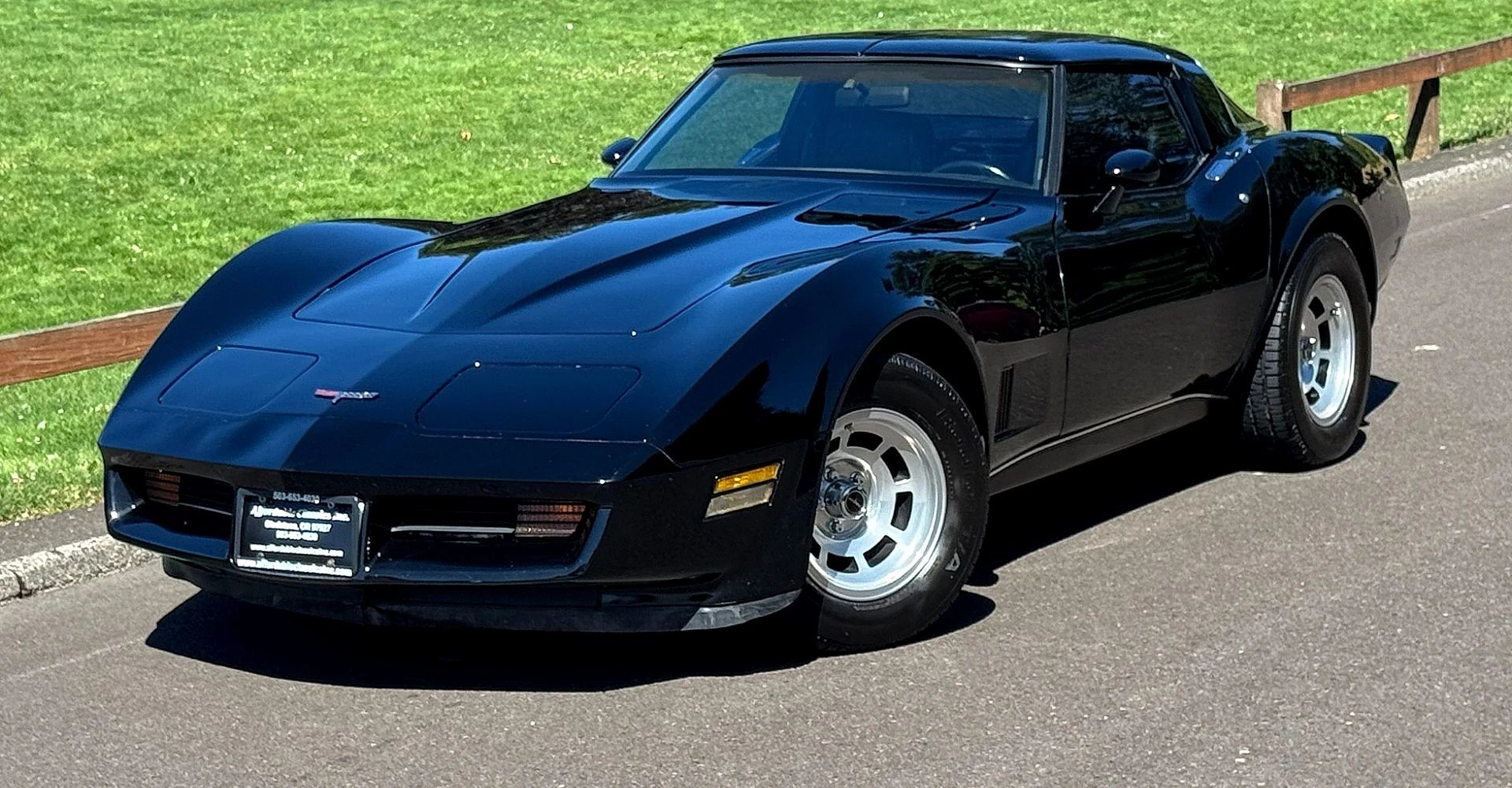 Left front 3q view of a black 1980 Corvette