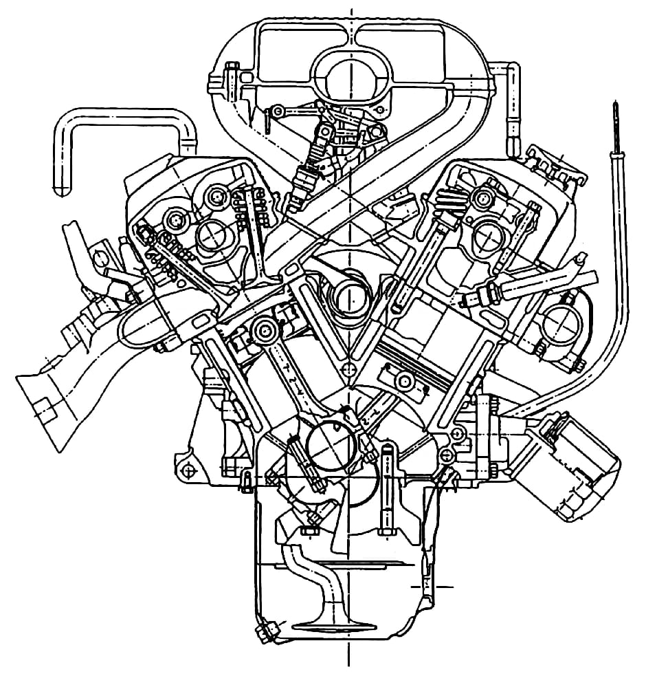 1989 Dodge Caravan Turbo and 1990 Plymouth Voyager Turbo: Rare Turbocharged Four-Cylinder Chrysler Minivans 9 Cross-section of an OHC V-6 engine