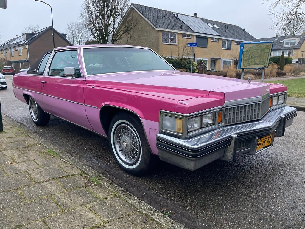 1978 Cadillac Coupe DeVille in two-tone hot pink colors, found in the Netherlands