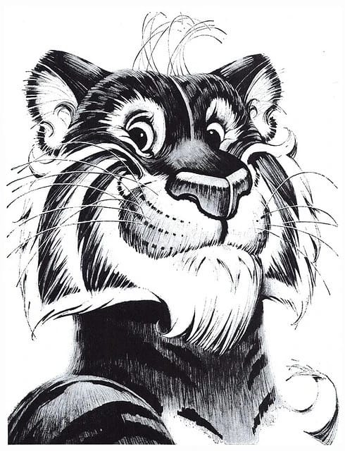 Bob Jones illustration of the Esso Tiger's smiling face