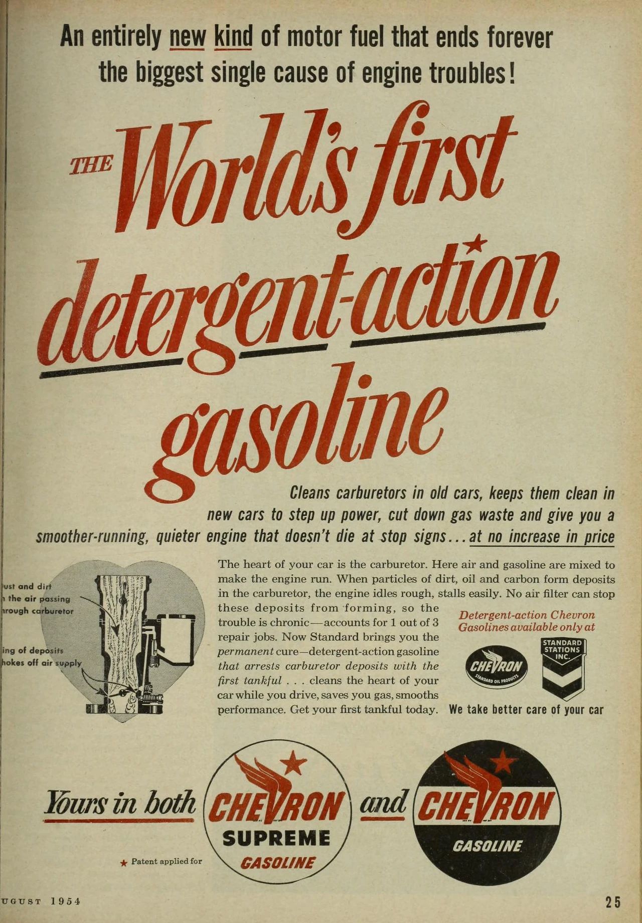 Why Gasoline Has Detergent Additives, And Why More Detergent ISN'T Necessarily Better 6 Chevron gasoline ad with the headline "The World's first detergent gasoline"