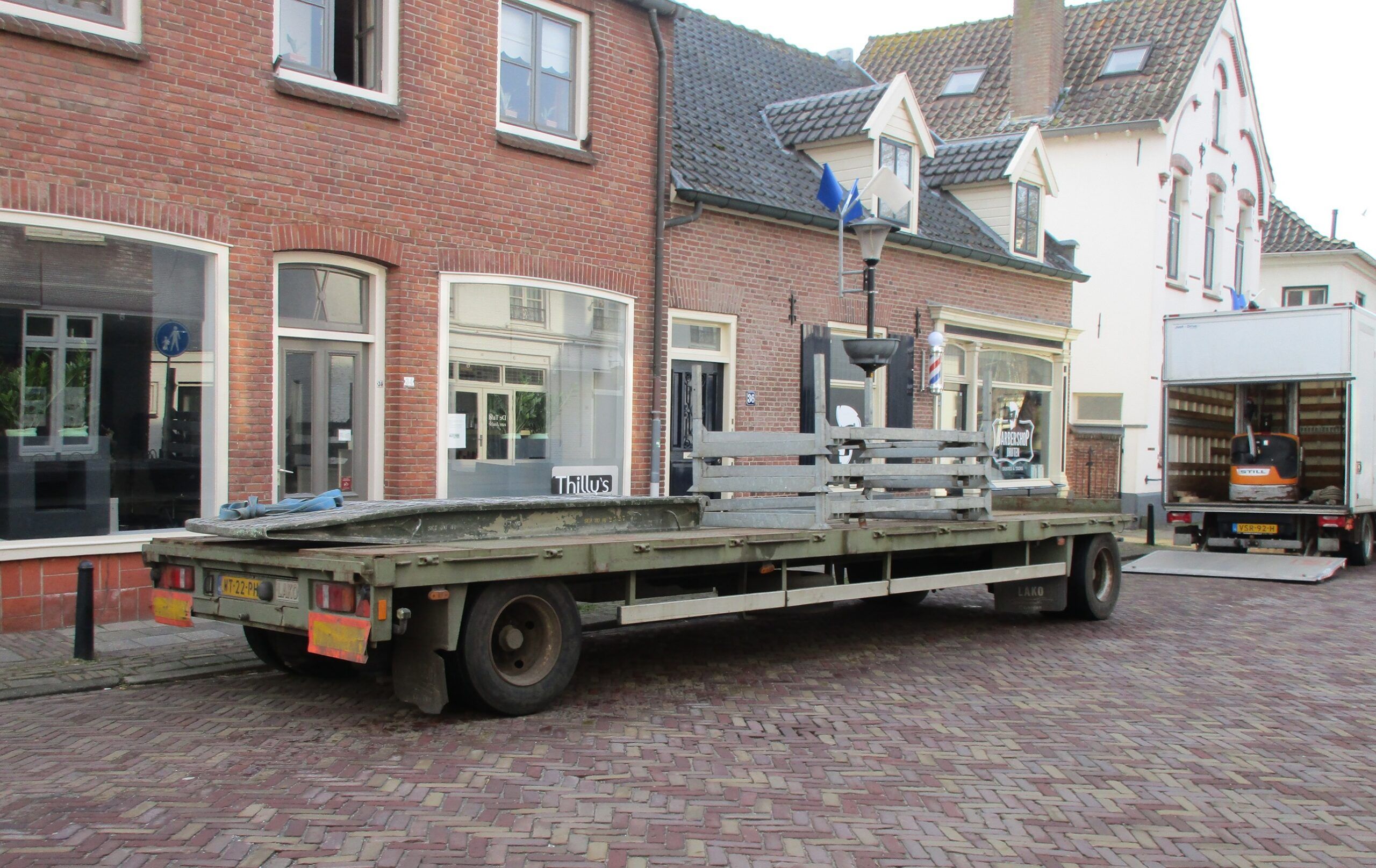 2016 Volvo FH 500 6x2*4 Truck - Setting Up a Party Tent For The 2026 Carnival Festivities 5 1998 Lako full trailer parked next to the curb in the center of Druten, the Netherlands - 2