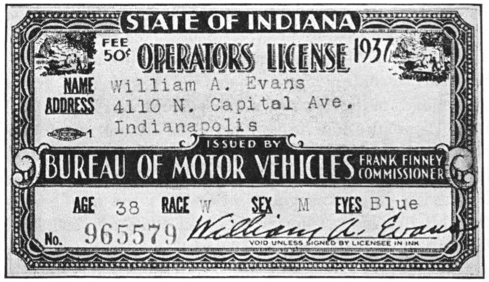 Indiana Operators License 1937