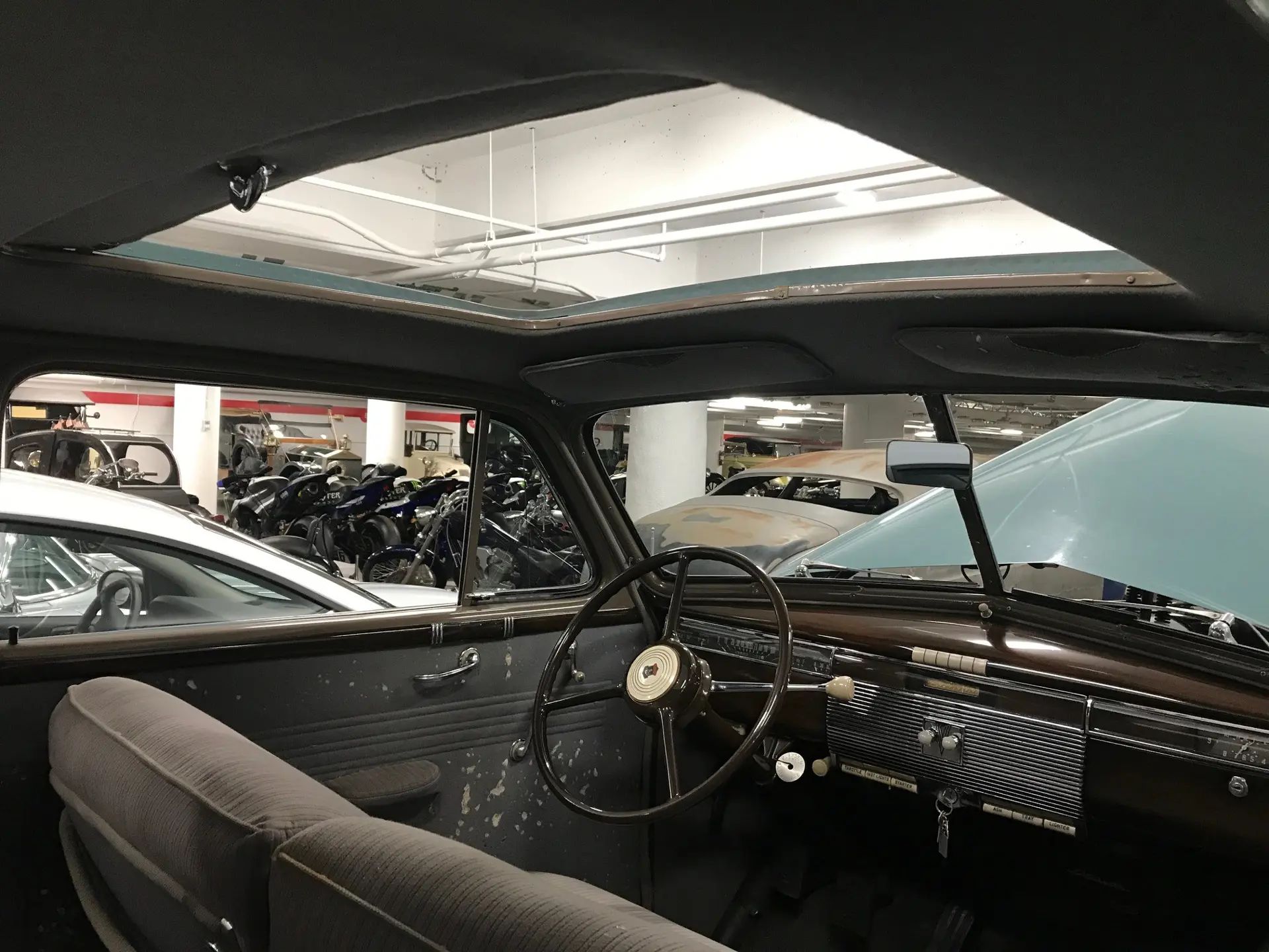 Open Sunshine Turret Top roof, seen from inside a 1939 LaSalle