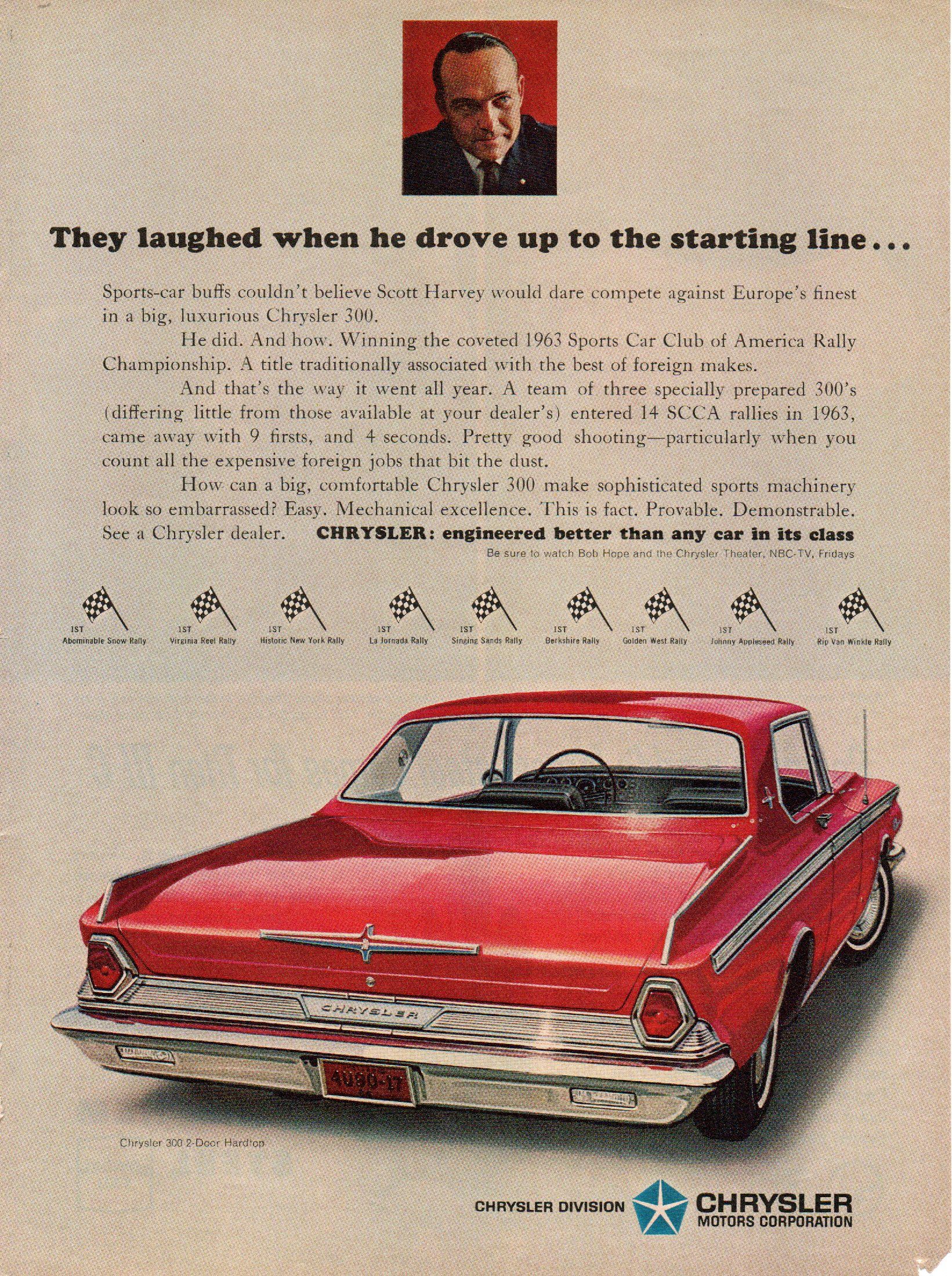 1963 Chrysler 300: North America's Most Unlikely Rally Car? 2 Image of advertisement for red 1963 Chrysler 300