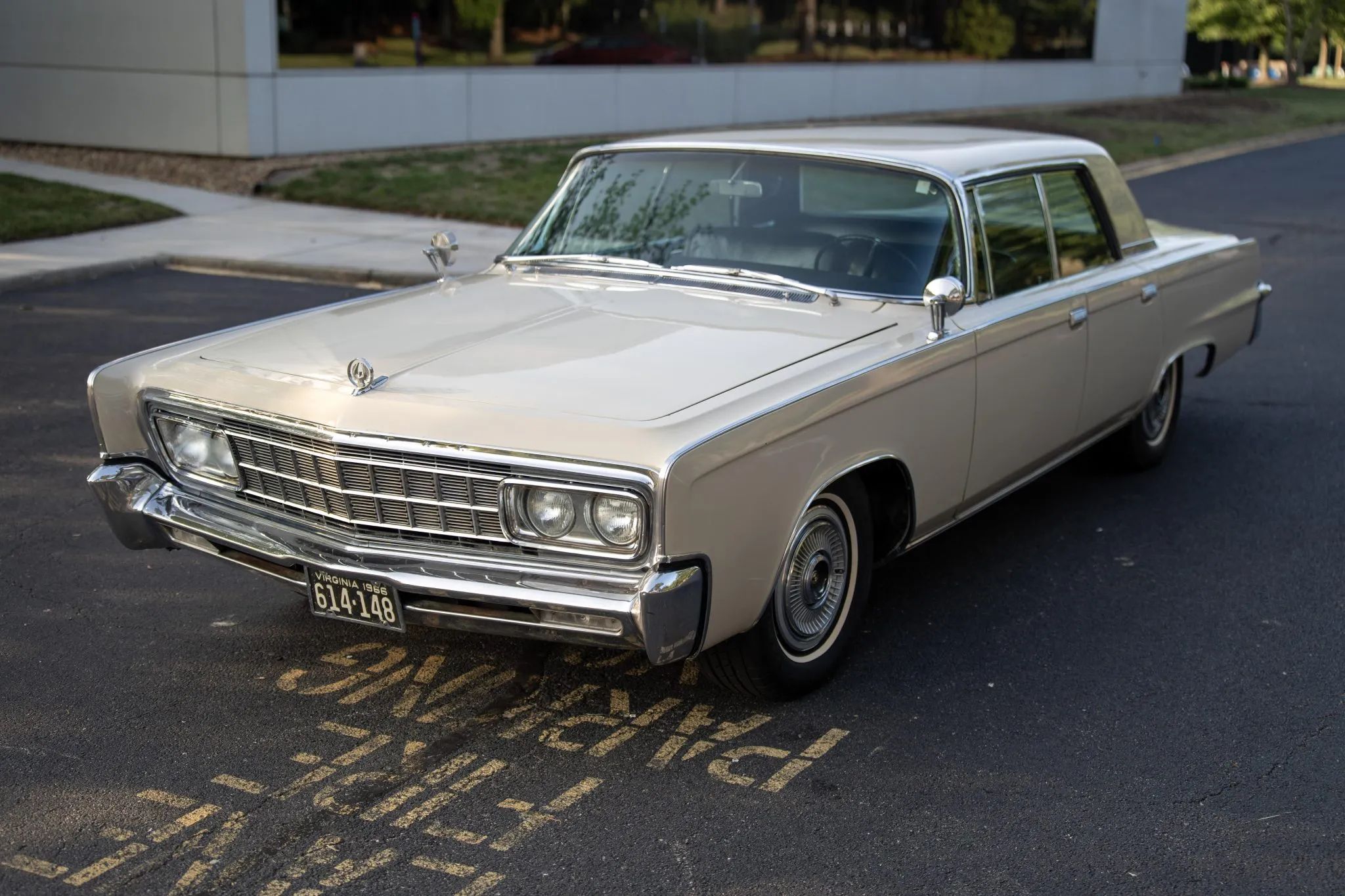 Driver's front three-quarter picture of white 1966 Imperial Crown Four-Door Hardtop