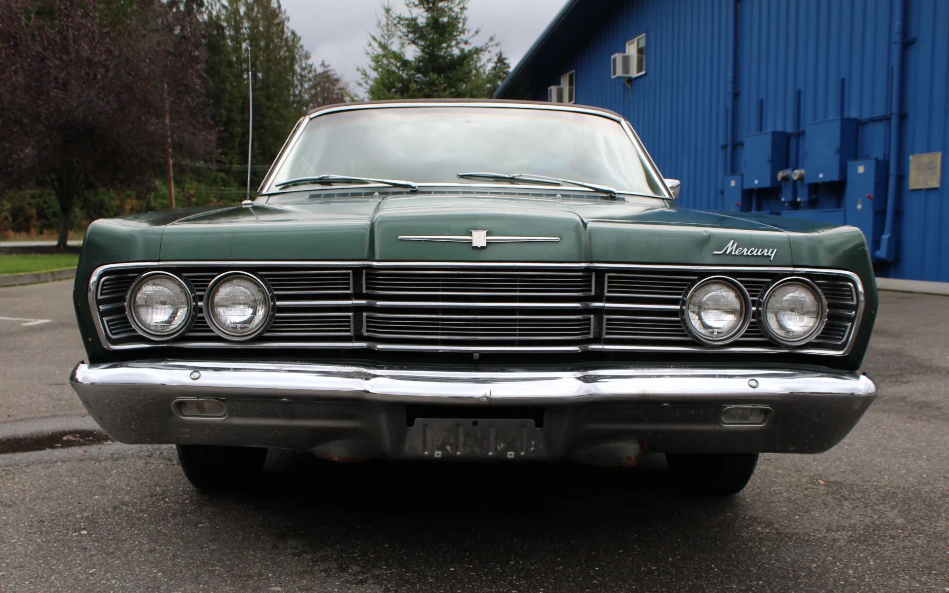 Vintage Car Life Review: 1967 Mercury Marquis — "Has The American Public Gone Soft?" 13 Front view of a dark green 1967 Mercury