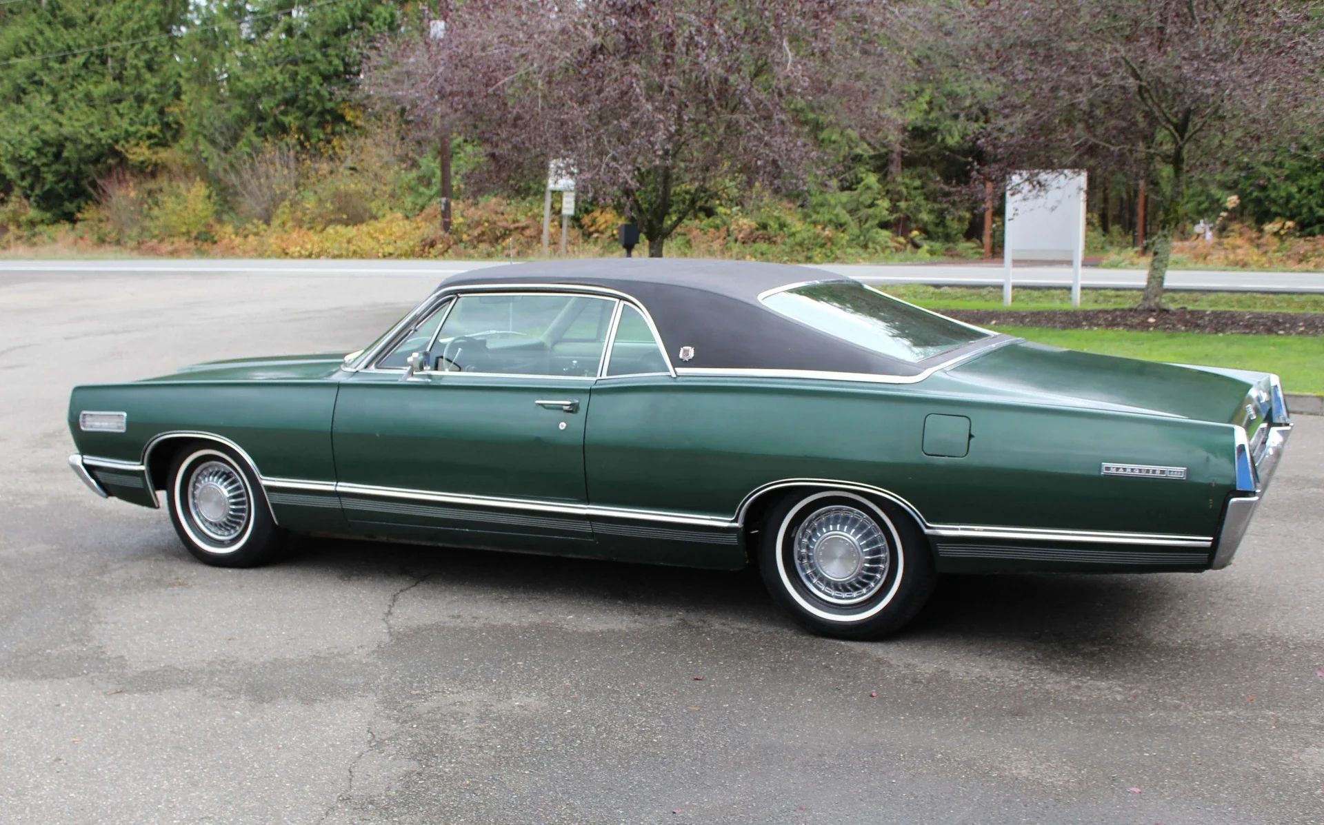 Vintage Car Life Review: 1967 Mercury Marquis — "Has The American Public Gone Soft?" 15 Left rear 3q view of a dark green 1967 Mercury two-door hardtop