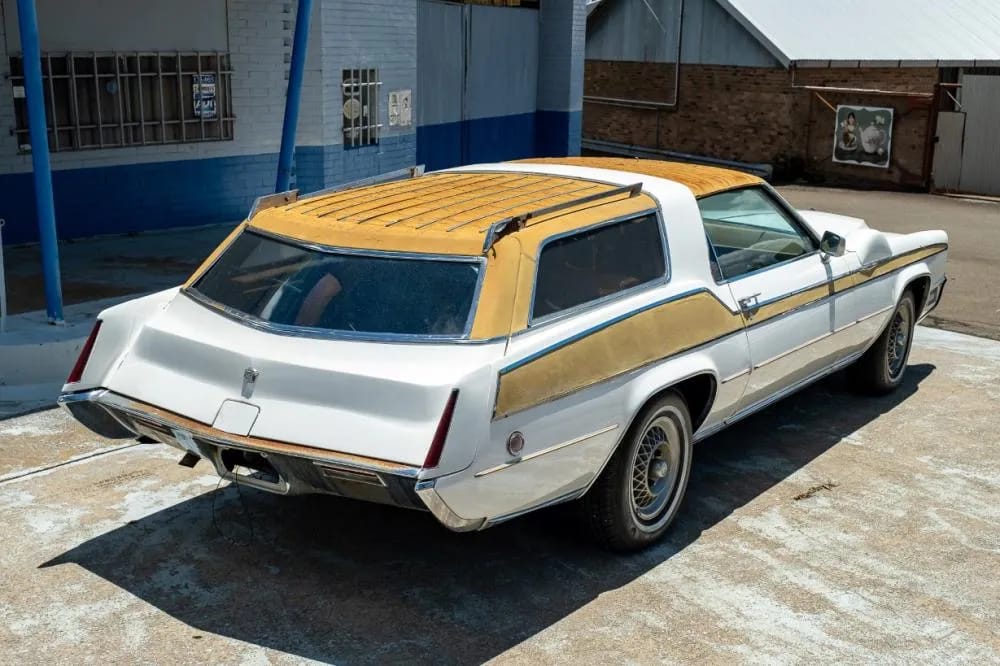 High-angle rear 3q view of a customized 1969 Eldorado wagon
