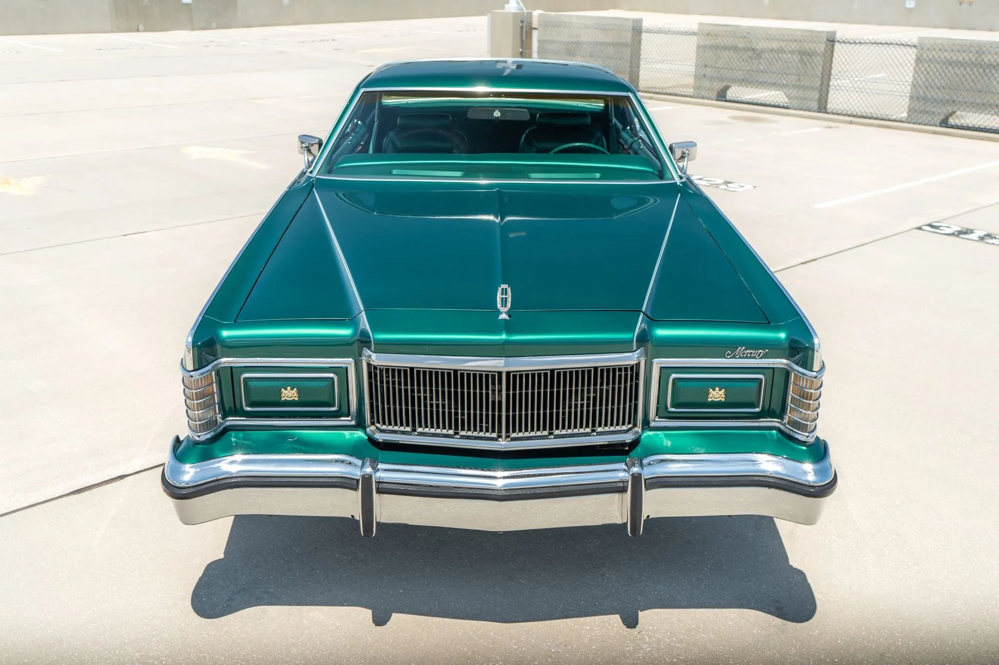High angle front view of a green 1977 Grand Marquis