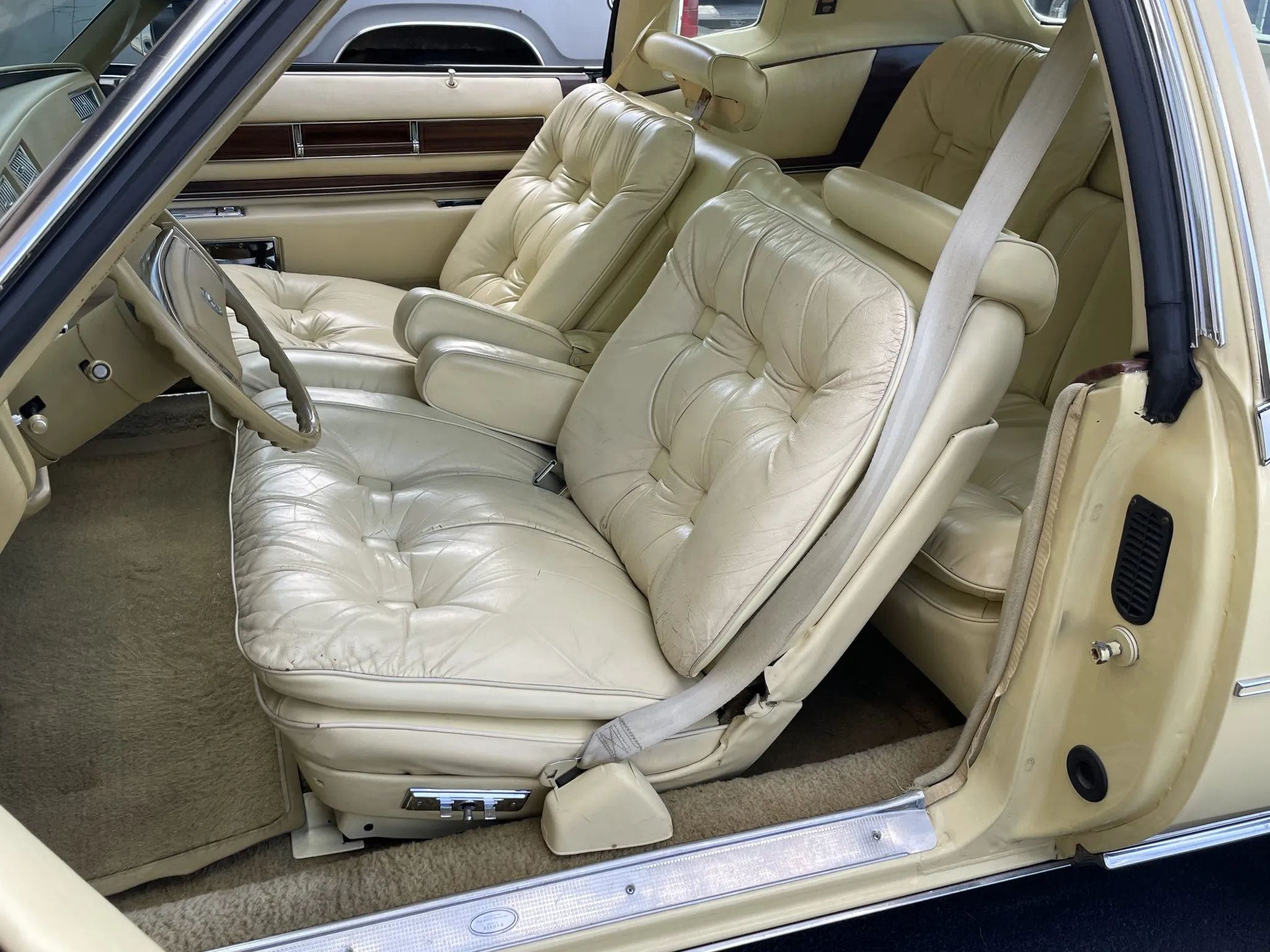 Pillowy leather front seat in a 1978 Eldorado