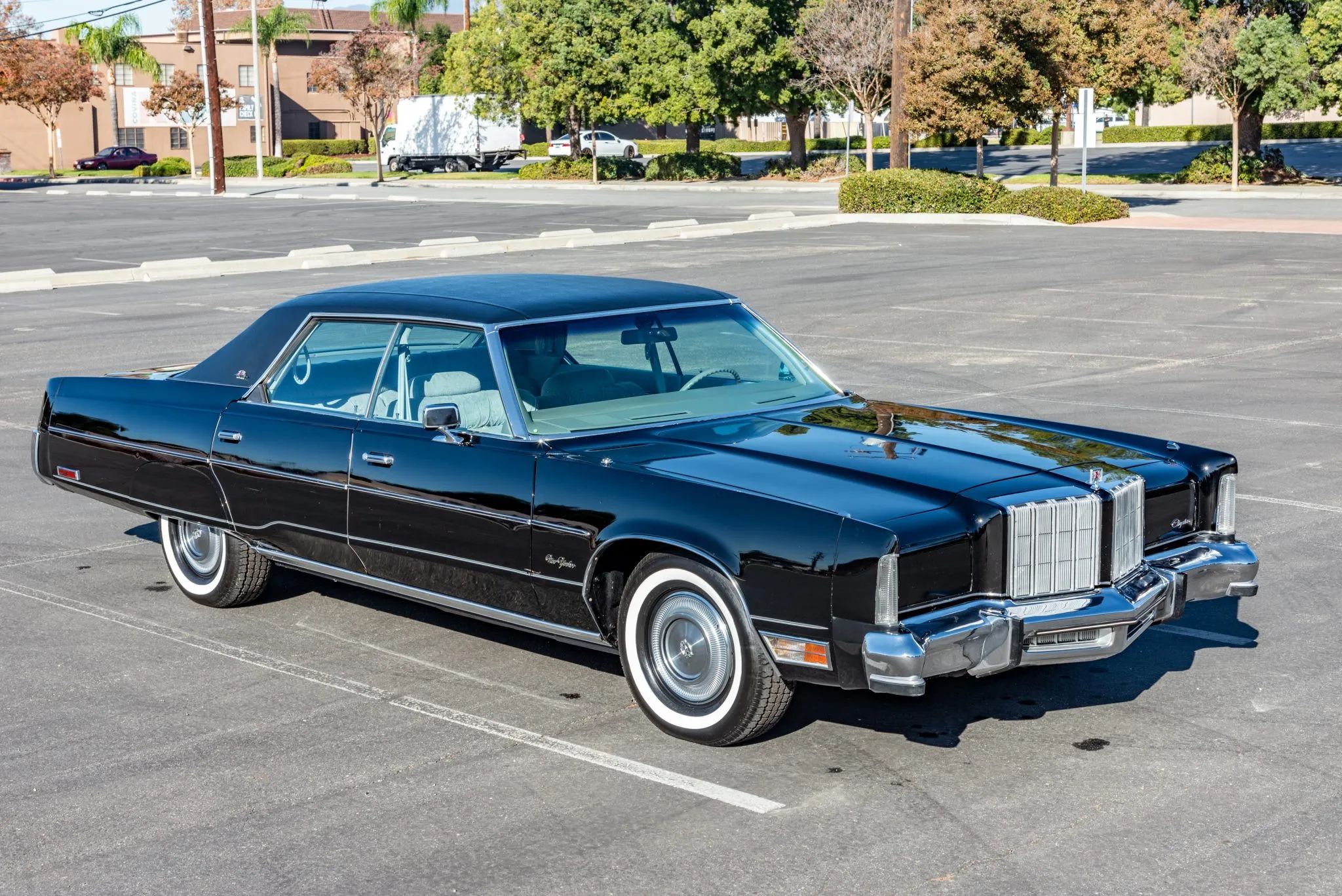 High-angle right front 3q view of a 1978 Chrysler New Yorker four-door