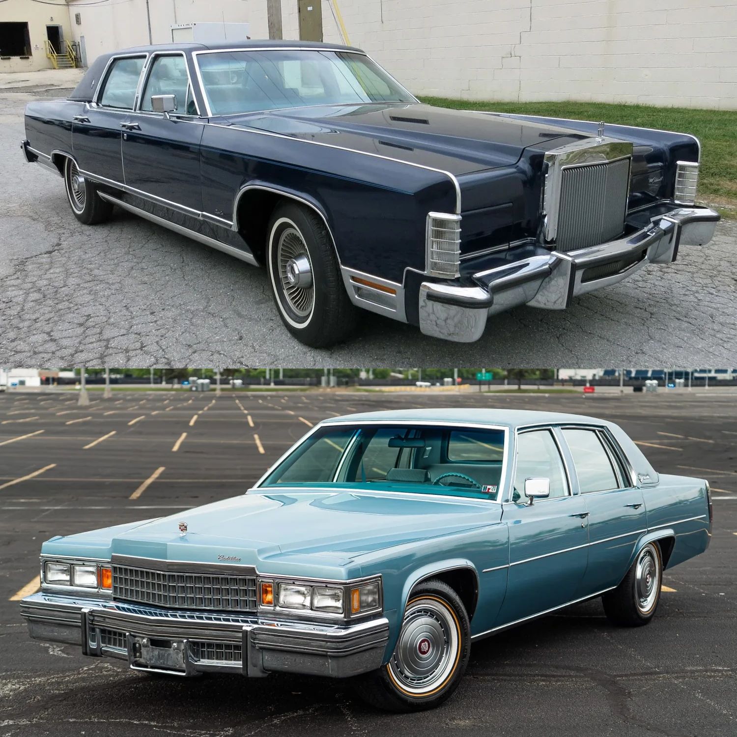 Montage of a 1978 Lincoln four-door and a 1978 Cadillac sedan