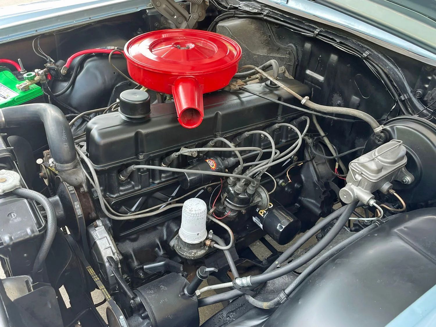 The Brain Is In The Carburetor? Understanding Ford's Forgotten Loadomatic Distributor 2 Picture of engine compartment of 1965 Ford Galaxie 500 Convertible with 240-cubic-inch six-cylinder engine
