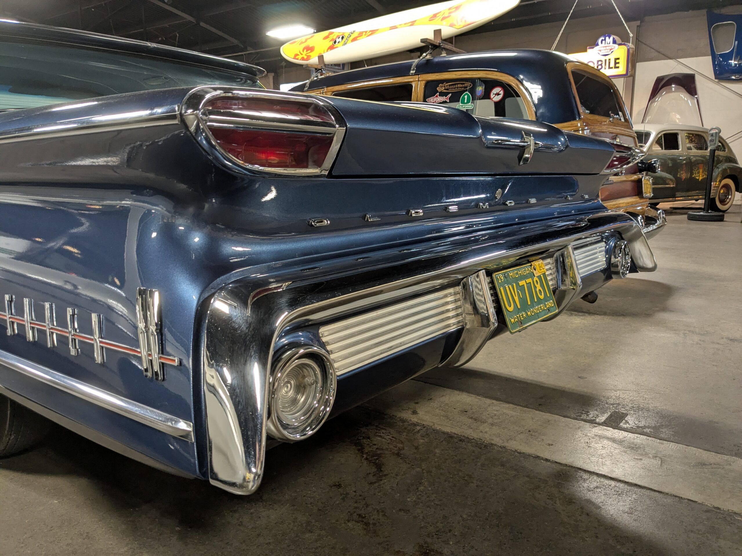 Rear closeup of blue 1960 Oldsmobile Super 88