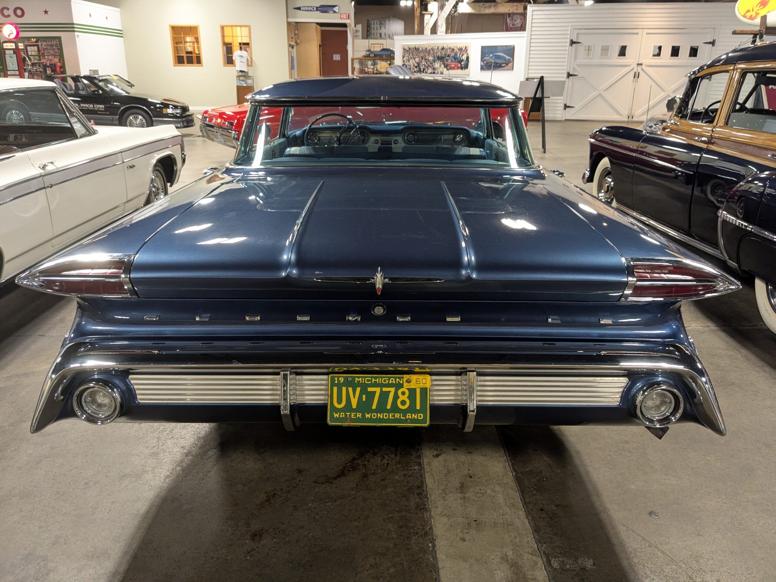Rear view of blue 1960 Oldsmobile Super 88