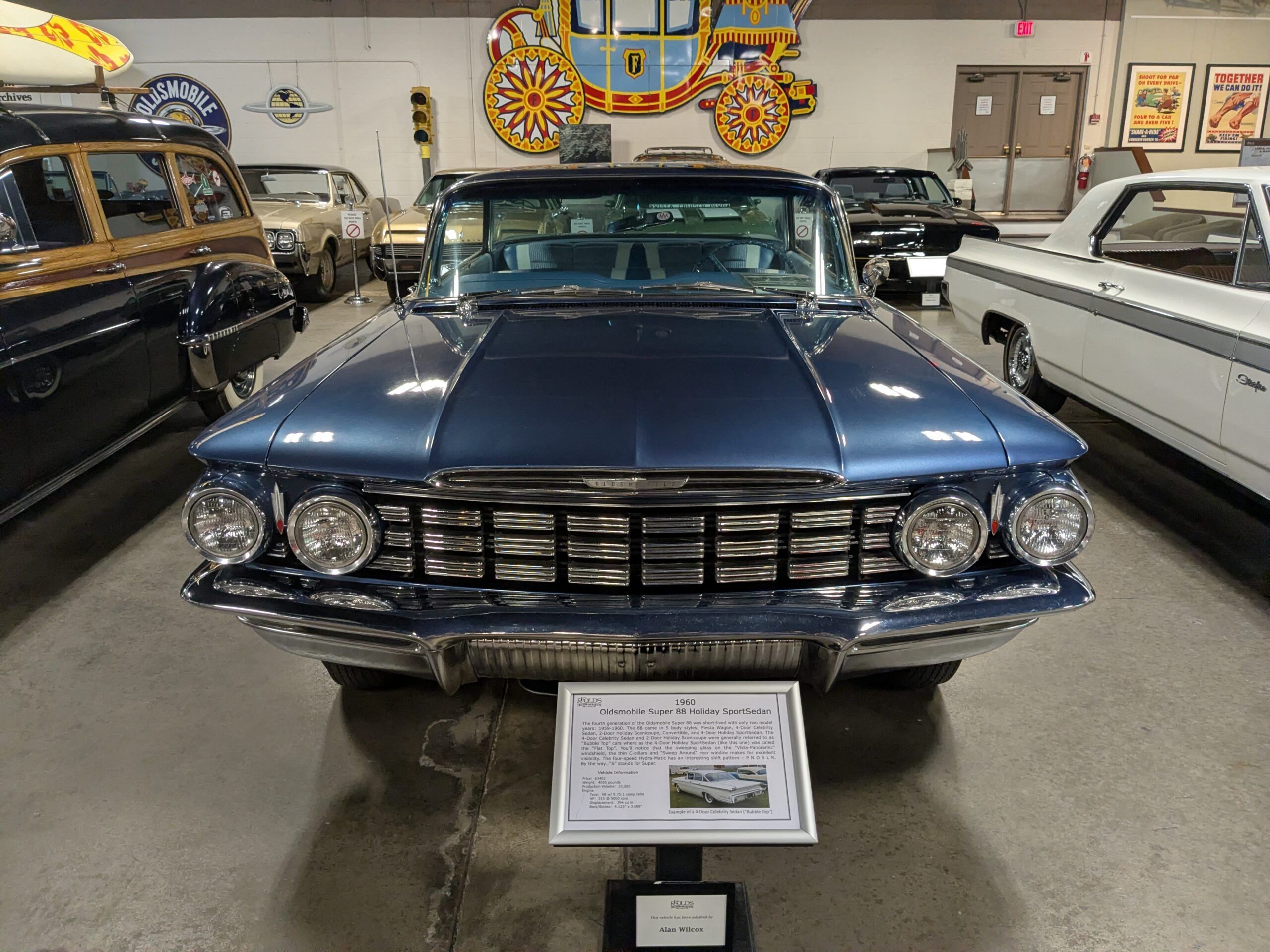Front view of blue 1960 Oldsmobile Super 88