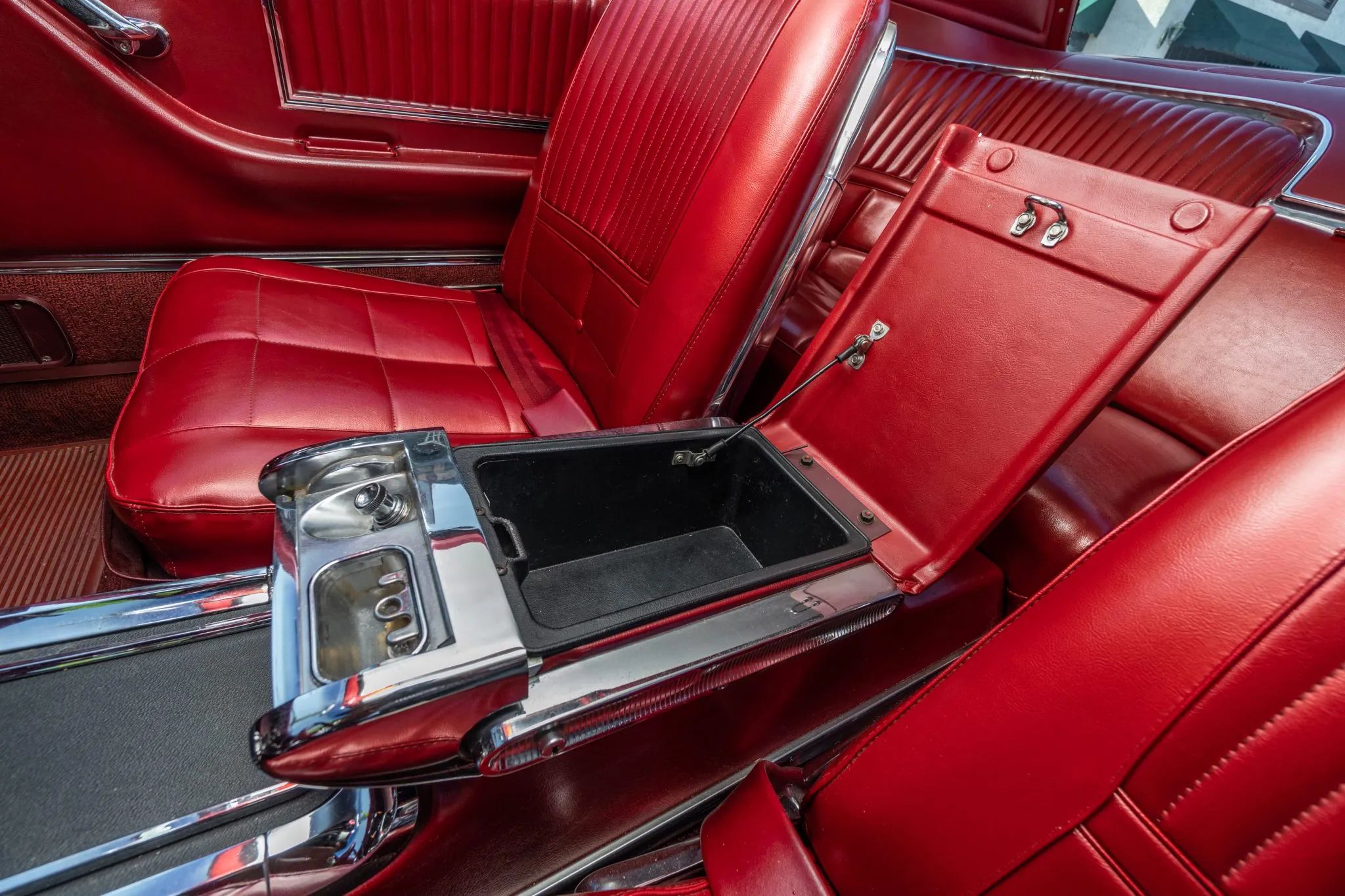 1966 Ford Thunderbird: Dream Car With A Space Age Interior To Let Your Inner Child Take Flight 23 Center console storage bin in a 1966 Thunderbird, with the lid up