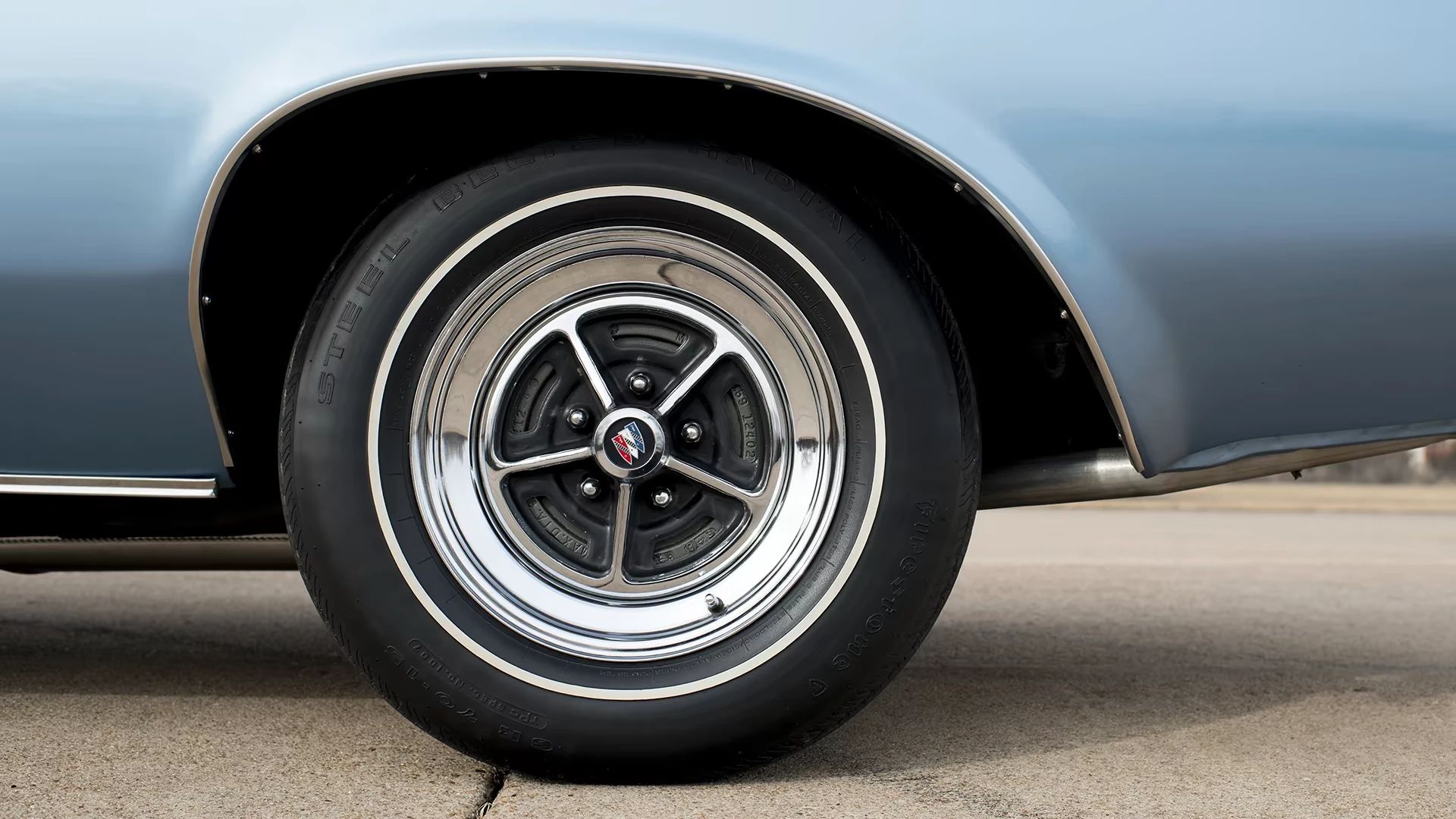Chrome road wheel on a 1973 Buick Colonnade A-body intermediate