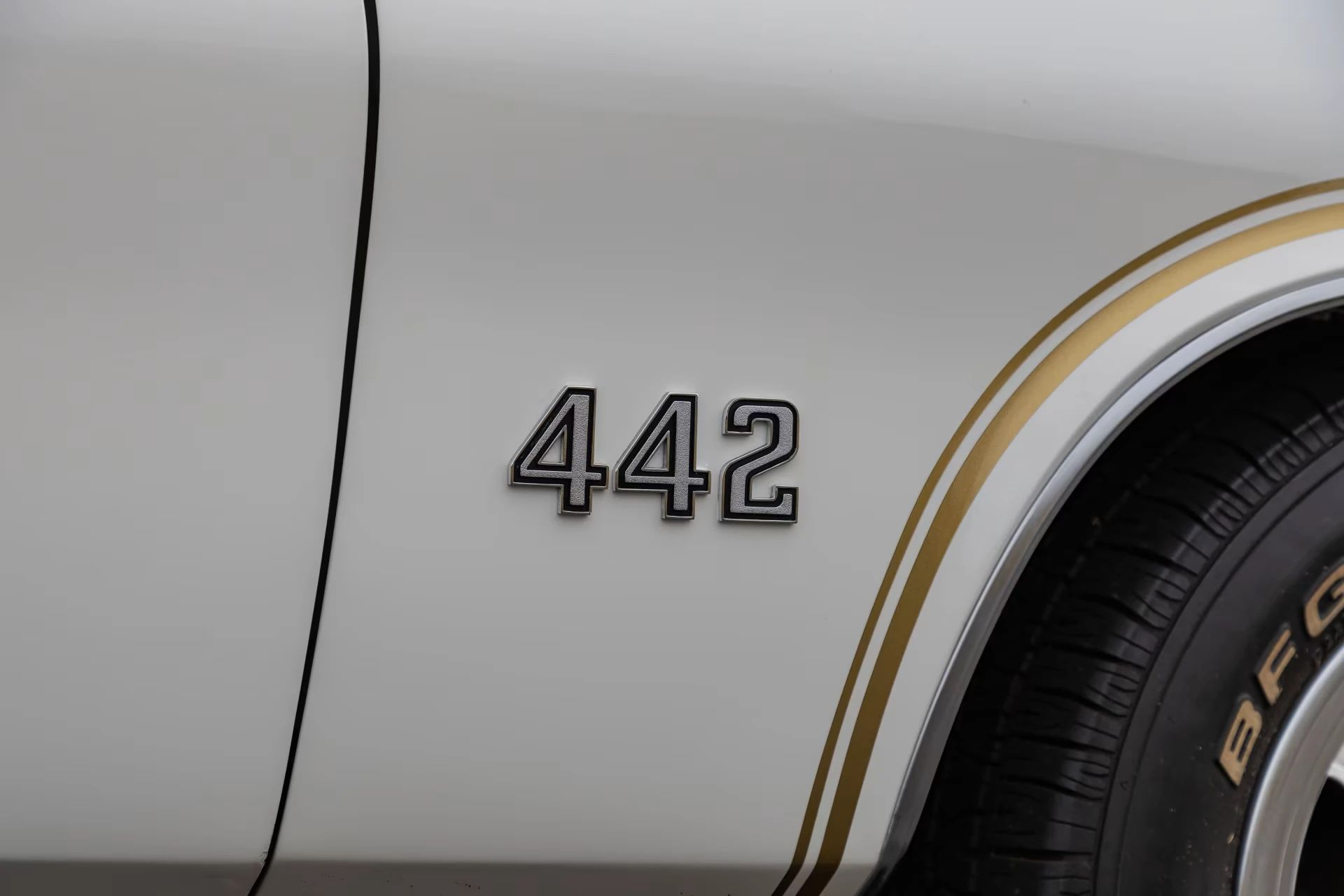 1973 Oldsmobile Cutlass S 4-4-2: What's In A Name (Or A Number?) 11 Closeup of the "442" badge on the right front fender of a 1973 Oldsmobile Cutlass
