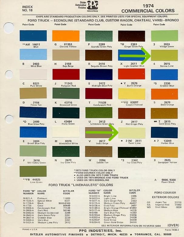 1974 Ford Bronco in Pastel Lime: The Ultimate 1970s Beach Cruiser? 2 1974 Ford Color Chart
