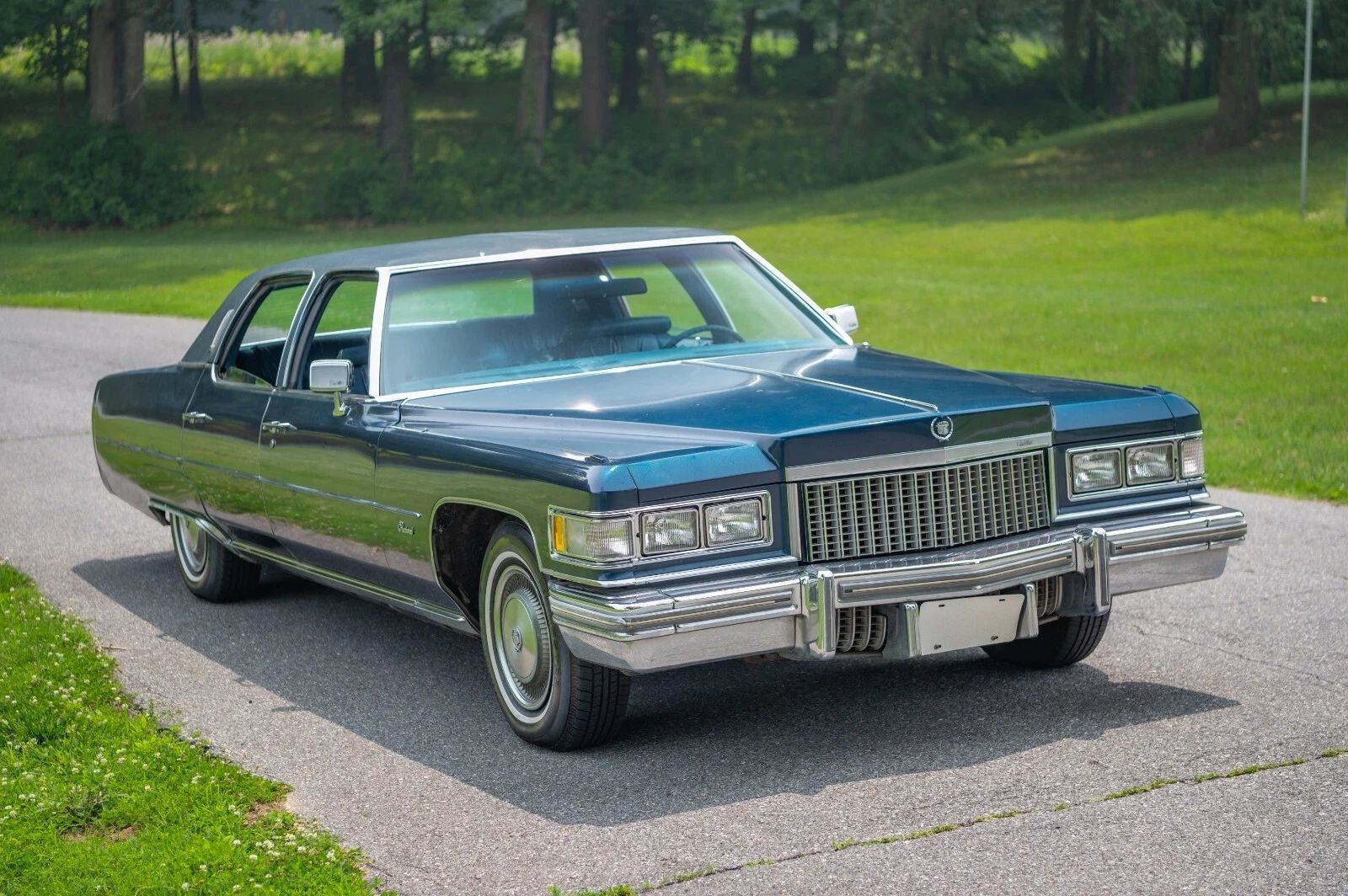 Right front 3q view of a 1975 Cadillac sedan