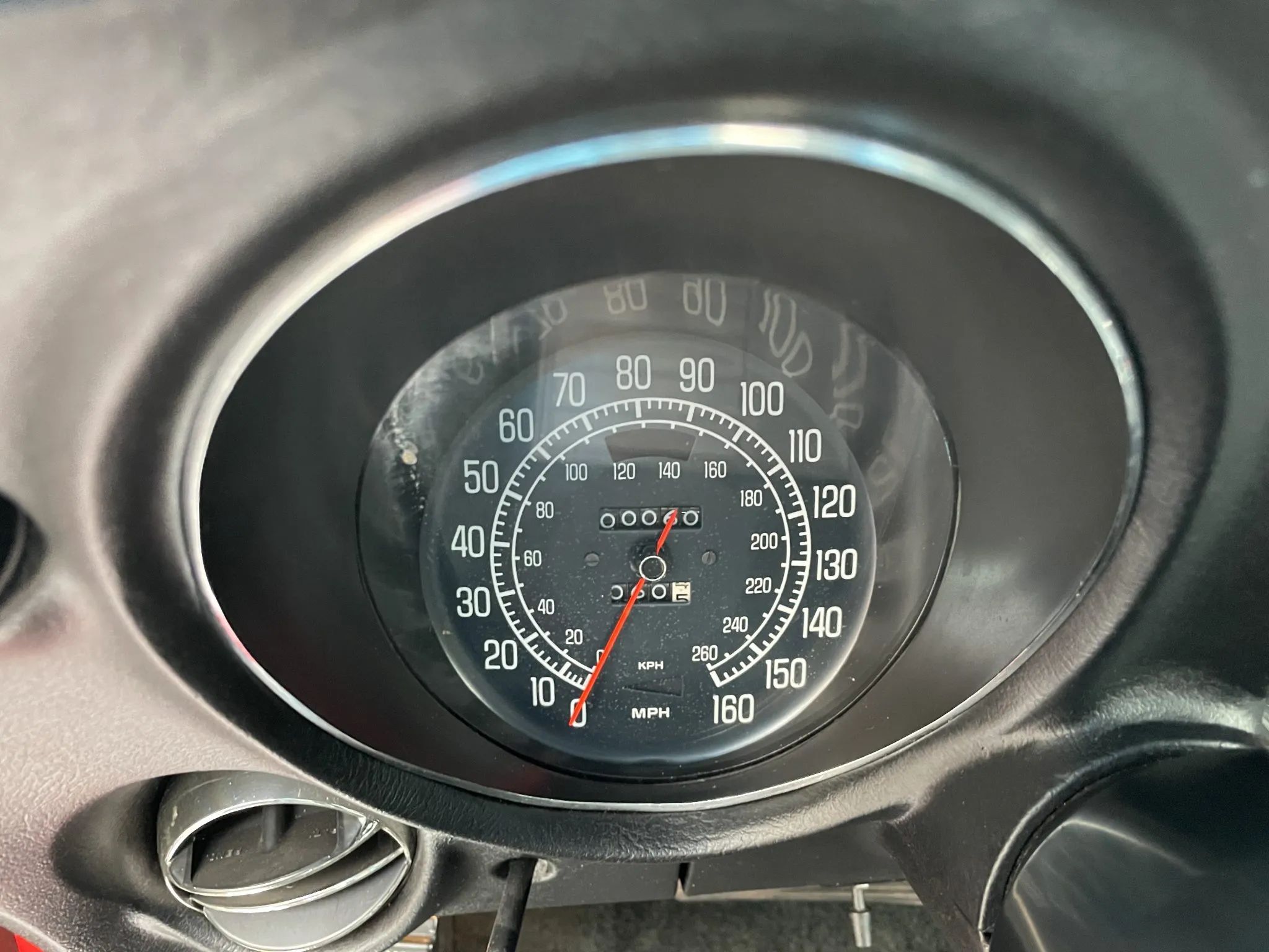1975 Chevrolet Corvette L48 Convertible: Only 165 HP And Just 61 Miles On This Final-Year C3 Convertible 15 Closeup of the 160 mph speedometer of a 1975 Corvette with black interior