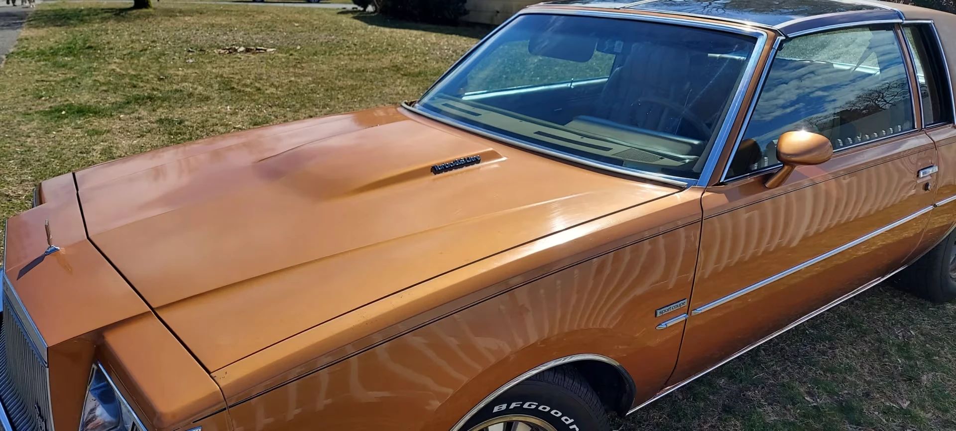 Hood and windshield of a 1978 Buick Regal coupe