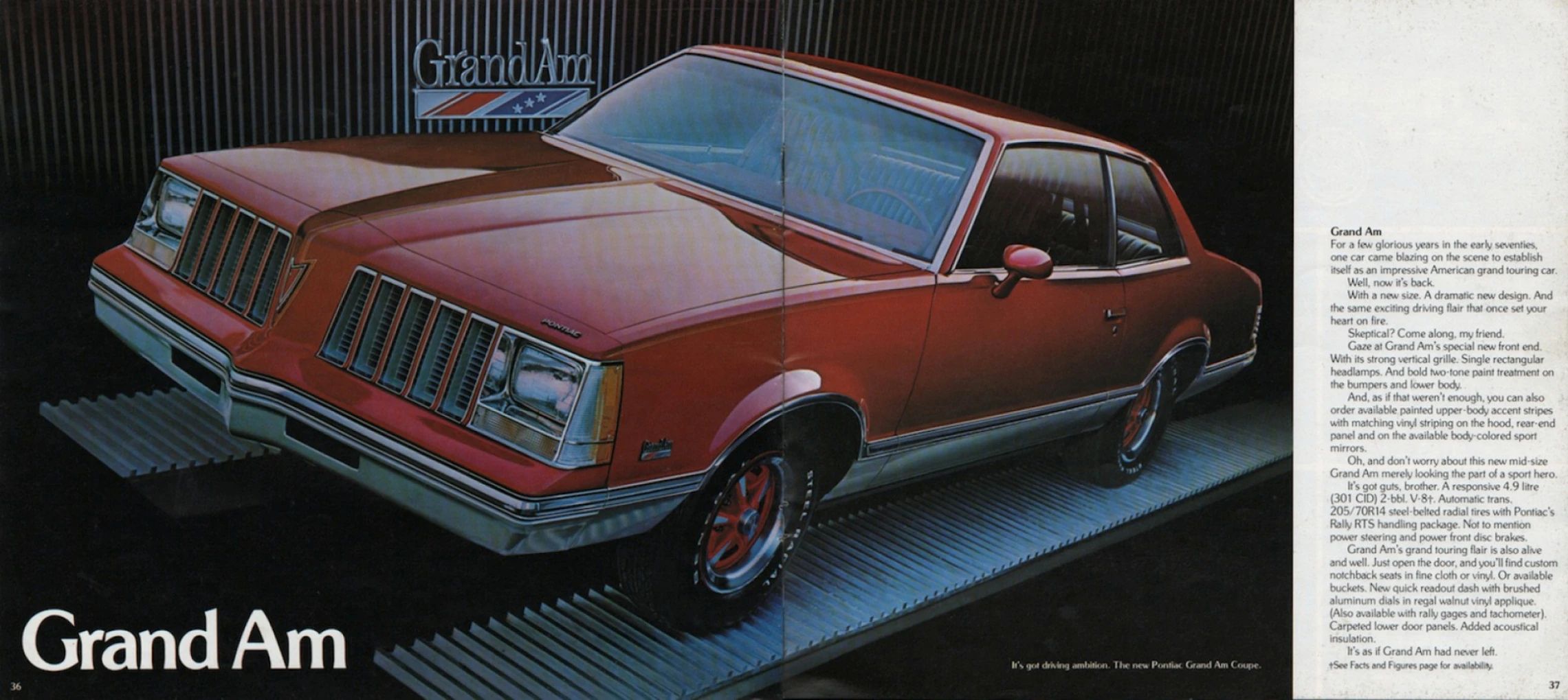 Two-page brochure spread showing the 1978 Pontiac Grand Am