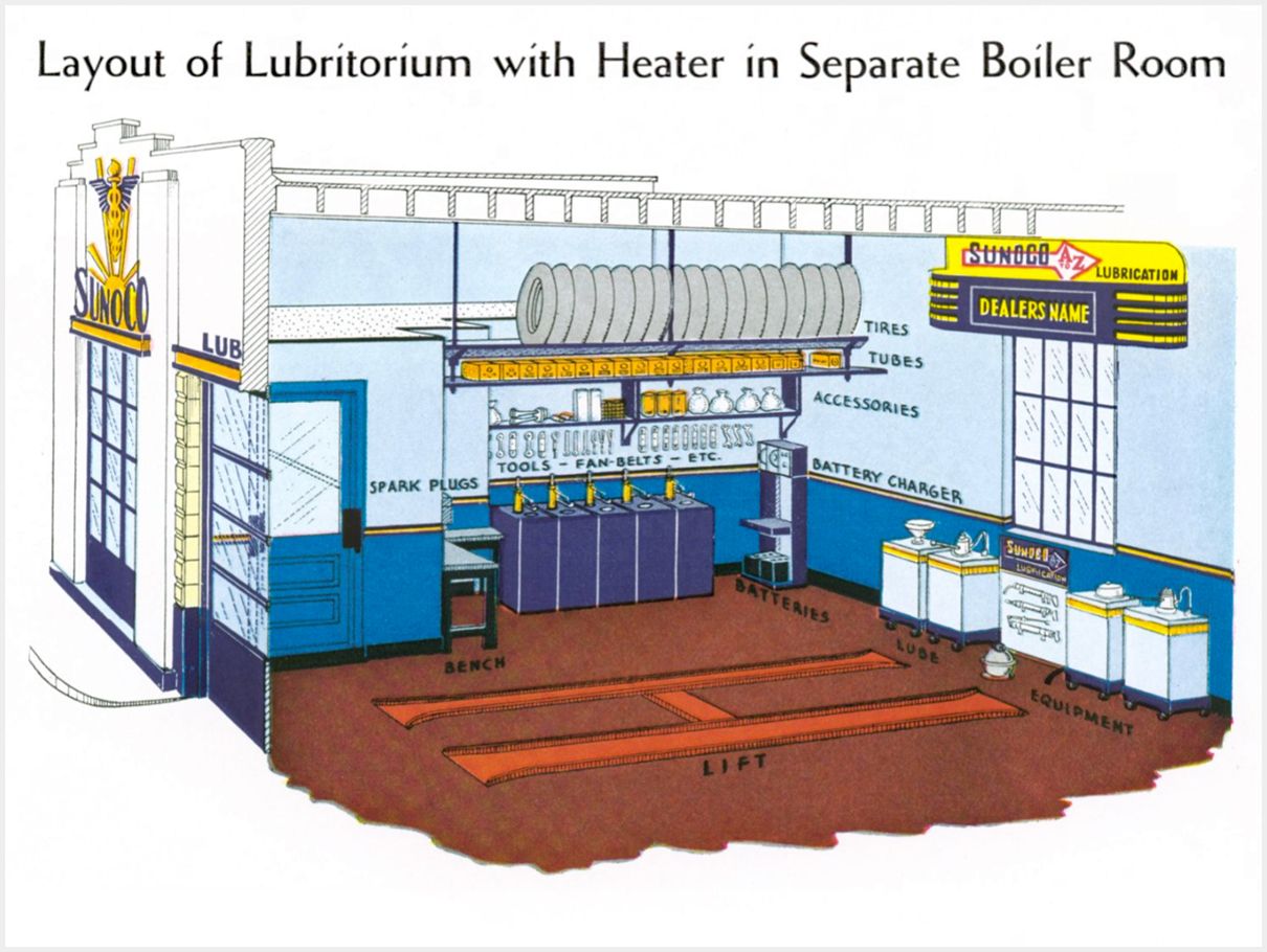 Early Quick Lube And Oil Change Shops: Take Your Car To the “Lubritorium” -- The Grimy History Of Two Obsolete Terms 12 1940s Sunoco Pattern Book b