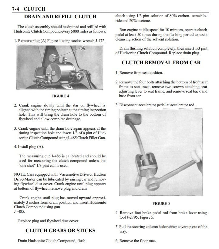 Service manual instructions for 1948-9 Hudson clutch maintenance