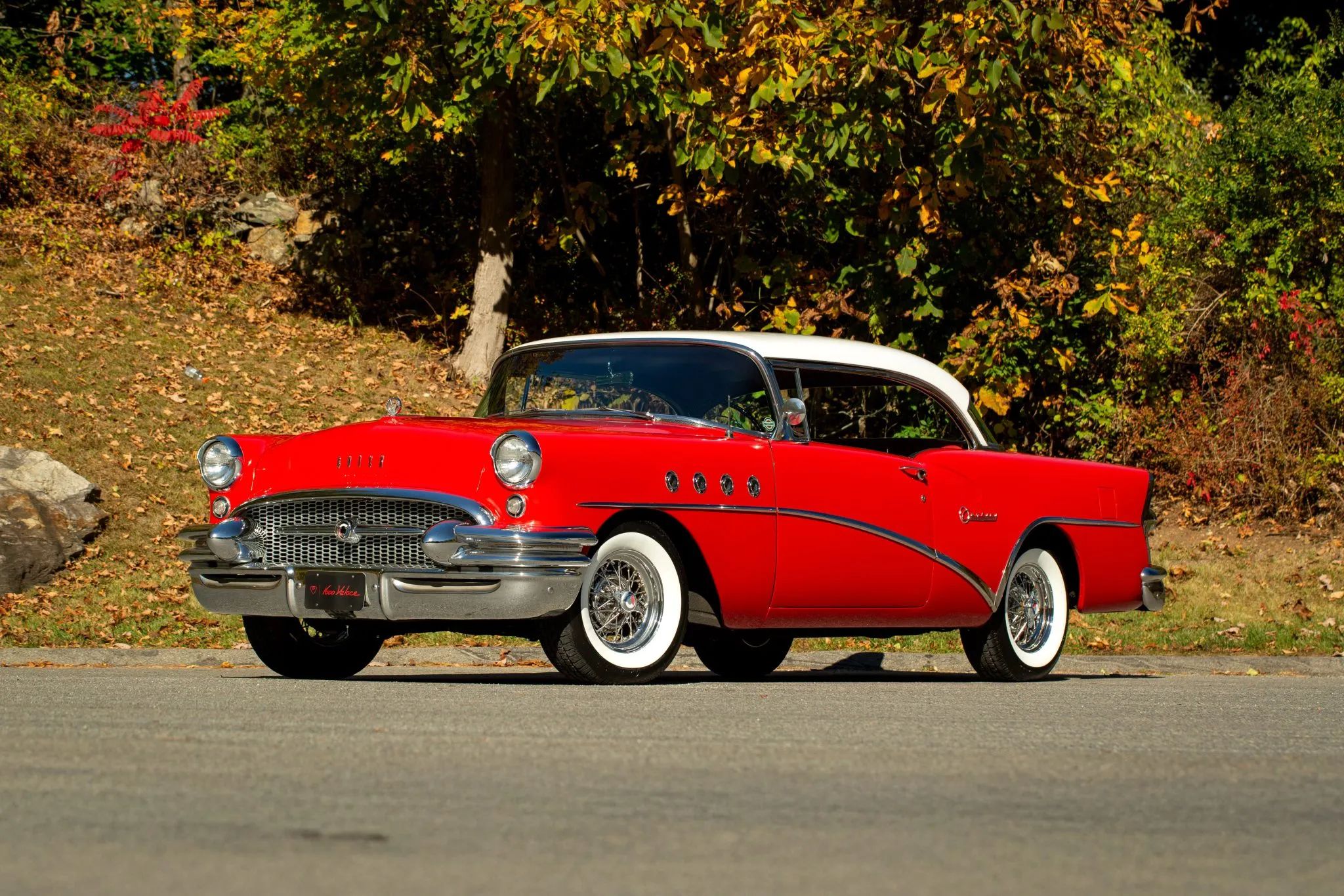 1955 Buick Century Riviera Hardtop: One Of 1955's Fastest Cars, With Rare 3-Speed Manual 16 Left front 3q view of a red 1955 Buick Century two-door hardtop