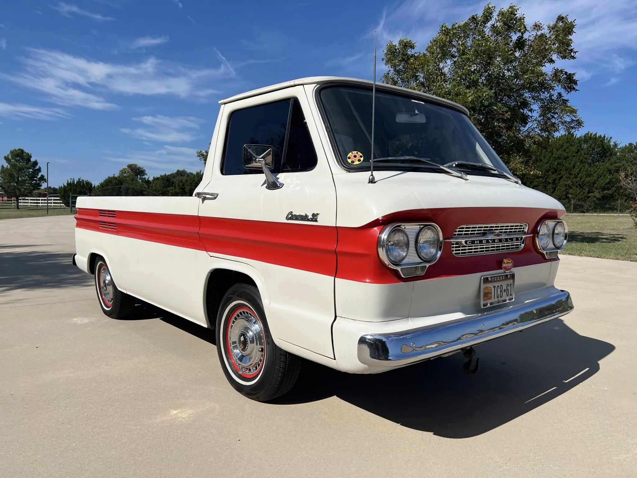 1963 Chevrolet Corvair 95 Rampside Pickup: So Clever It Even Outsmarted Itself 10 Right front 3q view o fa white and red 1961 Corvair pickup