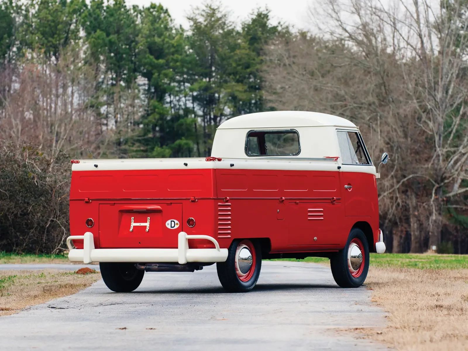 1963 Chevrolet Corvair 95 Rampside Pickup: So Clever It Even Outsmarted Itself 4 Right rear 3q view of a white and red Volkswagen Type 2 pickup