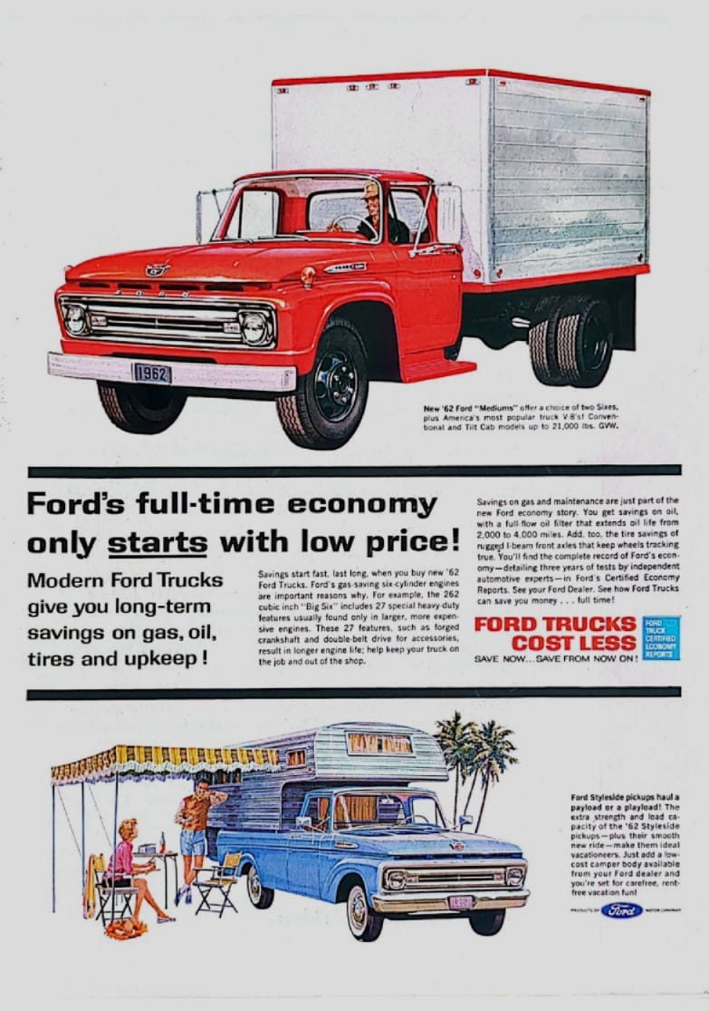 1962 Ford Trucks: A Mix Of Forgotten And Obsolete Engines, Including The "Other" 302 3 Advertisement with red 1962 Ford box truck