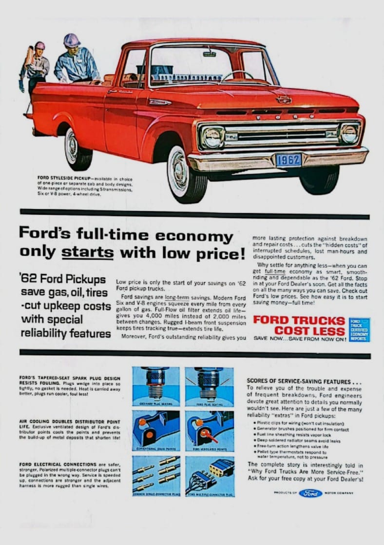1962 Ford Trucks: A Mix Of Forgotten And Obsolete Engines, Including The "Other" 302 2 Advertisement with red 1962 Ford F-100