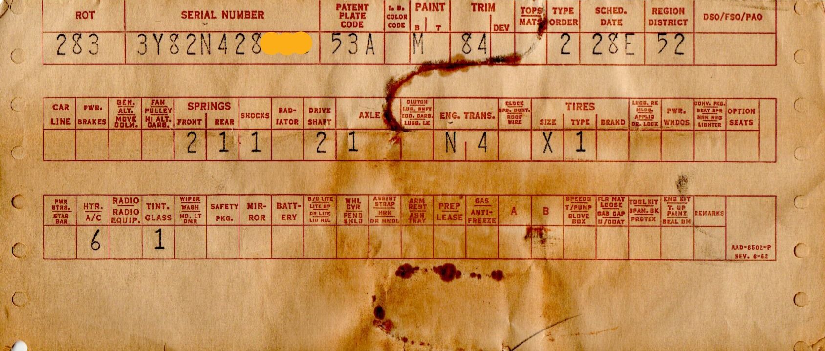 Deciphering The Build Sheets Of A 1960s Ford Thunderbird And Lincoln Continental 4 Scan of 1963 Lincoln Continental build sheet