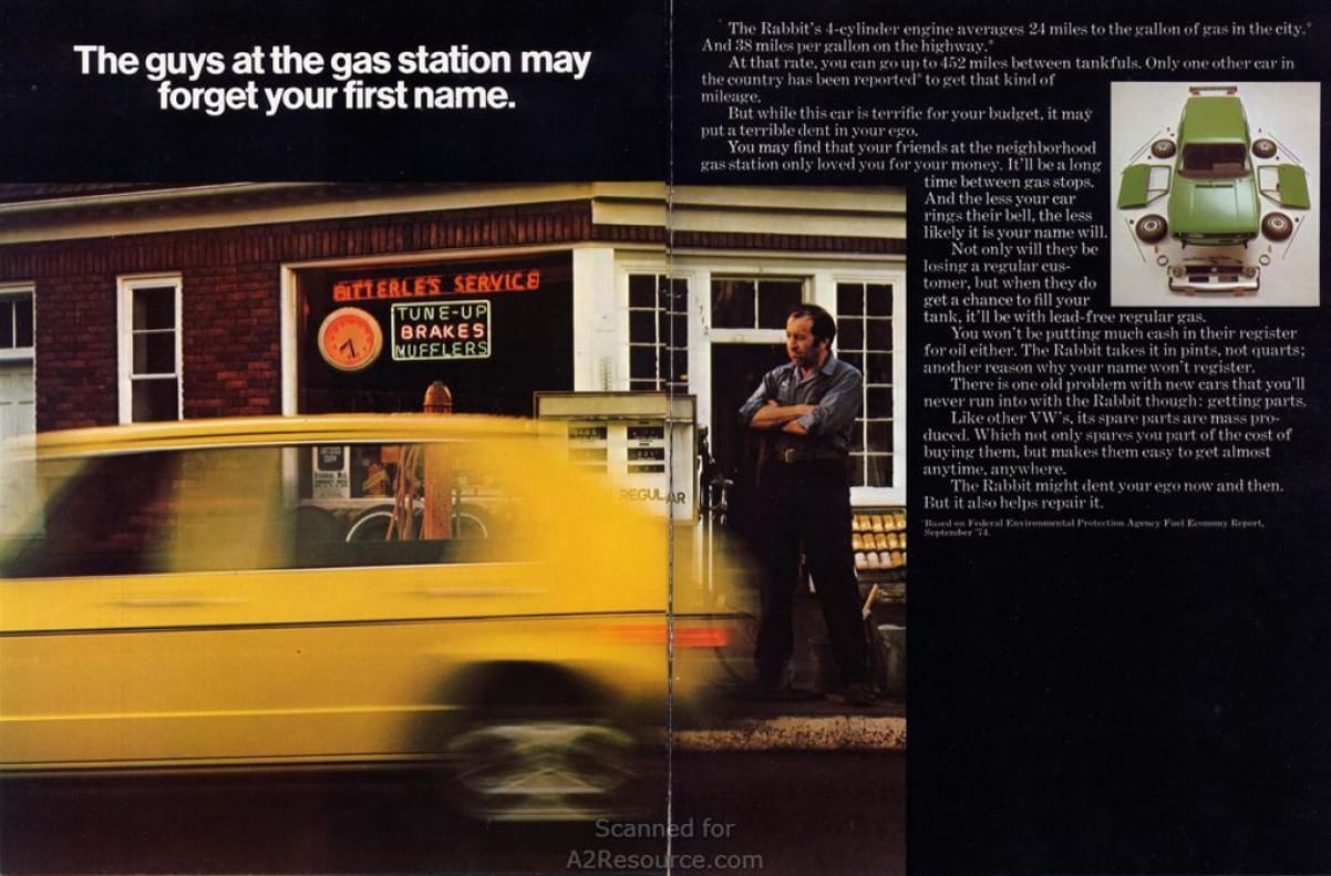 VW Rabbit vs Honda Civic: Which Was the True Spiritual Successor to the Beetle? 6 1975 VW Rabbit Gas Station