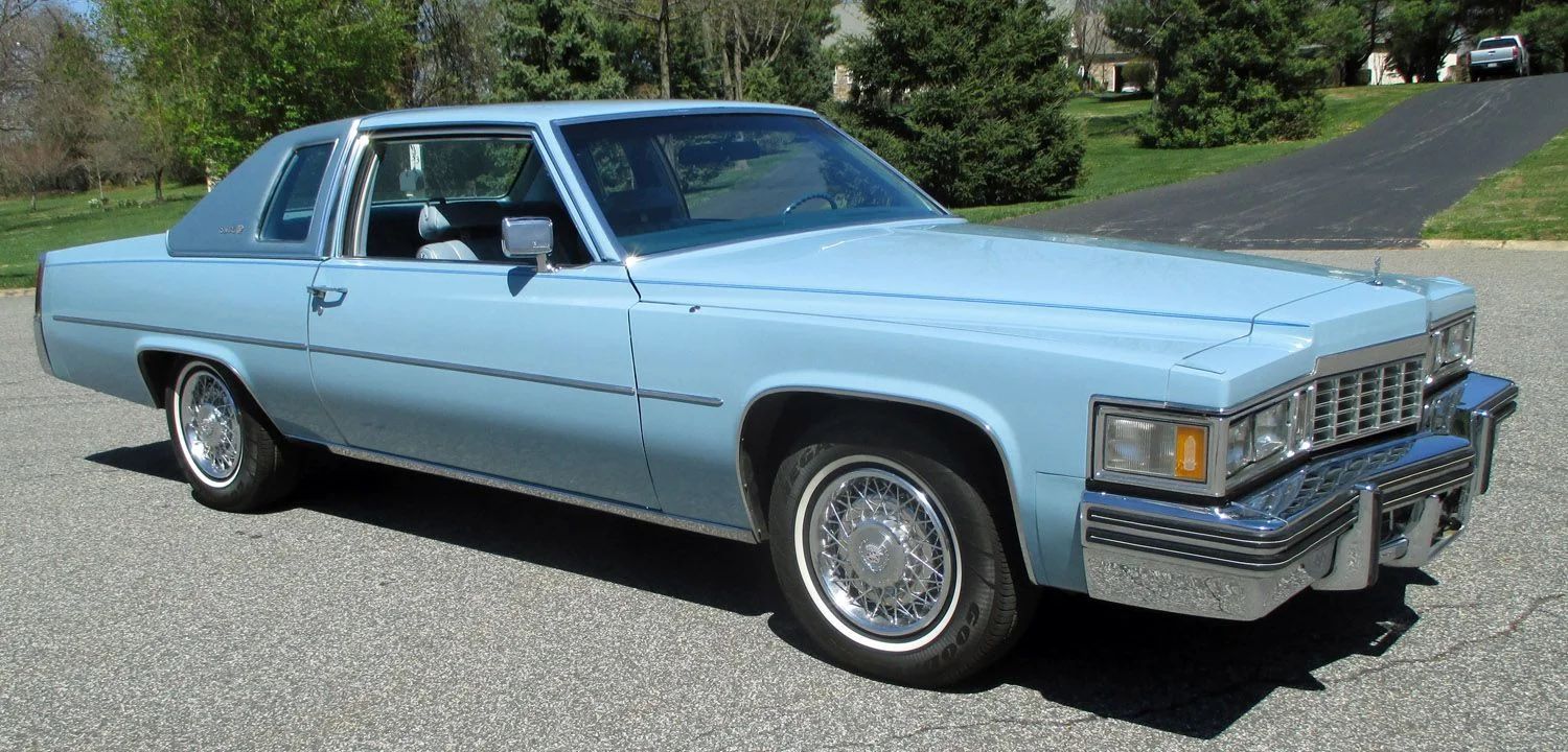 Right front 3q view of a 1977 Cadillac coupe