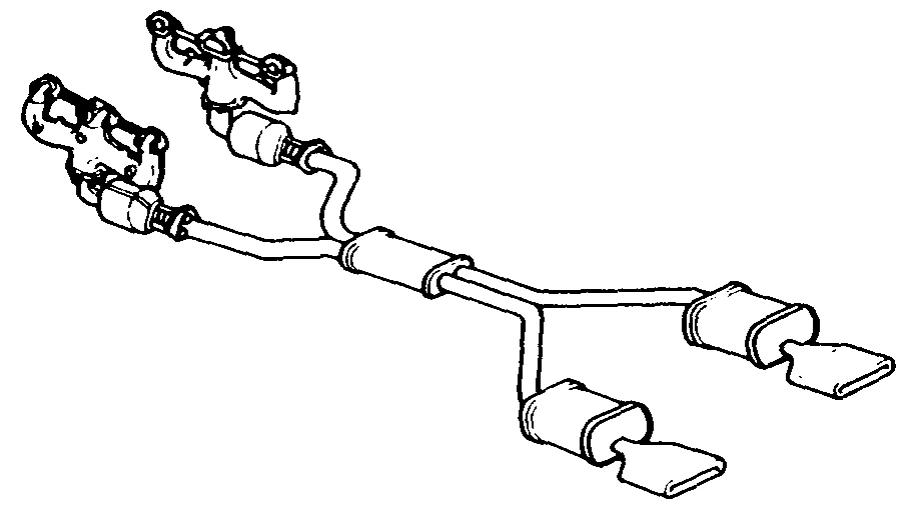 B&W line drawing of a Corvette dual exhaust system