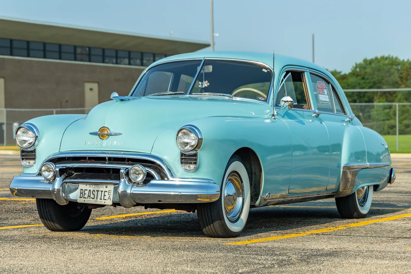 1949 Oldsmobile Rocket V-8 And The Ultra-High-Compression Economy Version That Never Made It 14 Left front 3q view of a Crest Blue 1949 Oldsmobile 98 sedan