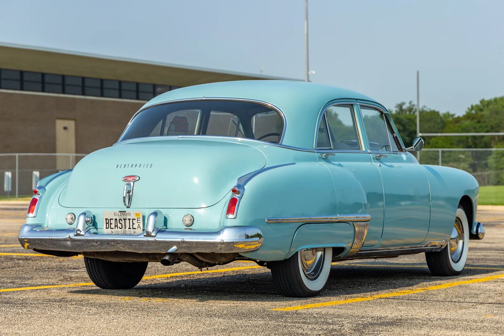 1949 Oldsmobile Rocket V-8 And The Ultra-High-Compression Economy Version That Never Made It 19 Right rear 3q view of a Crest Blue 1949 Oldsmobile 98 sedan