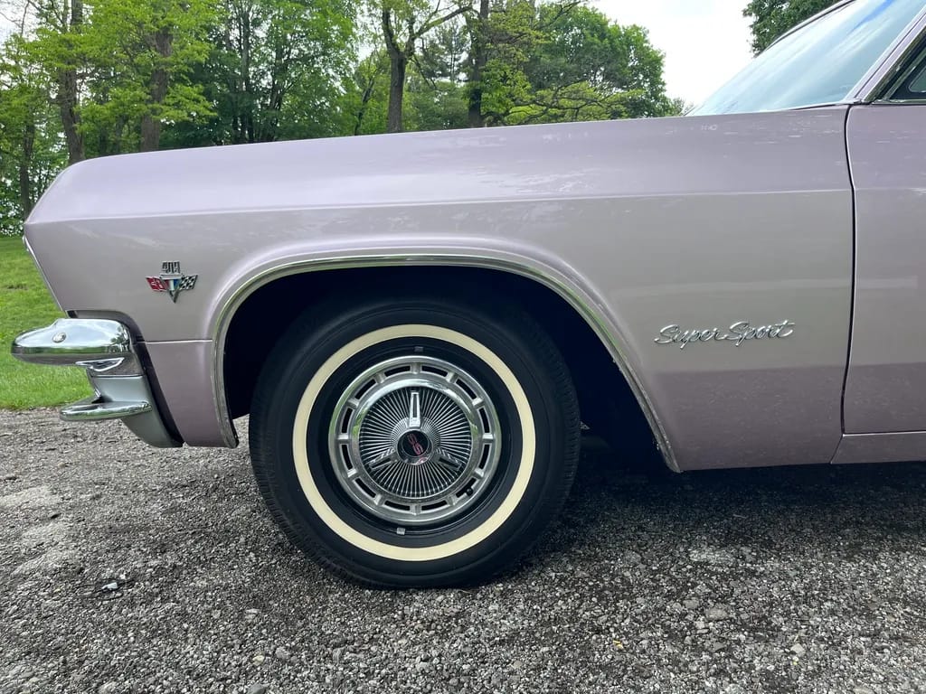 1965 Chevrolet Impala SS 409 4-Speed: In The Cool, Cool, Cool Of The Evening Orchid 4 Left front fender and wheel of a 1965 Chevrolet
