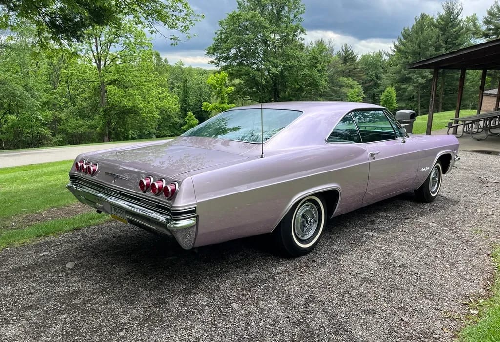 1965 Chevrolet Impala SS 409 4-Speed: In The Cool, Cool, Cool Of The Evening Orchid 7 Right rear 3q view of a 1965 Chevrolet two-door hardtop