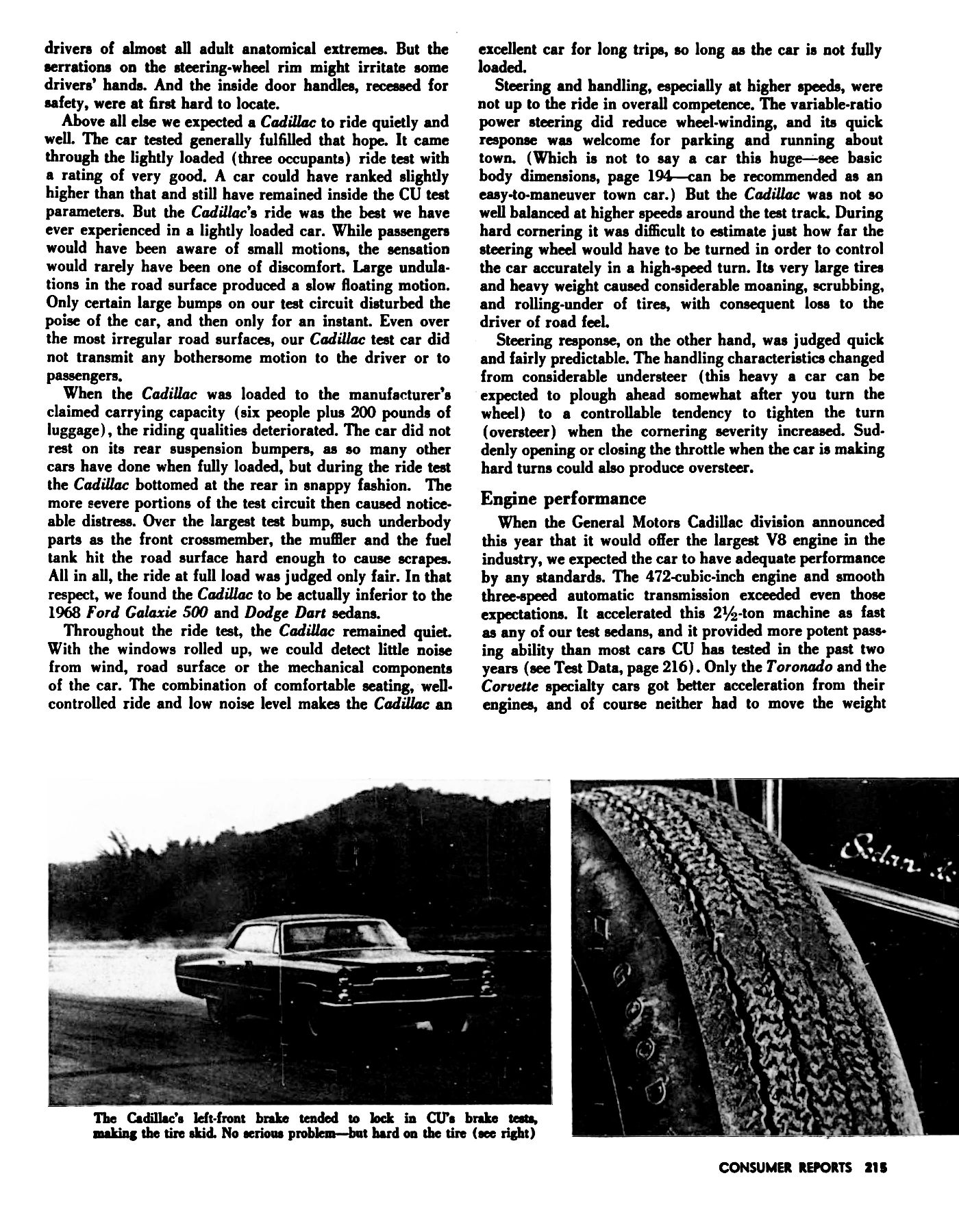 Consumer Reports, April 1968, page 215, second page of Cadillac Sedan de Ville review
