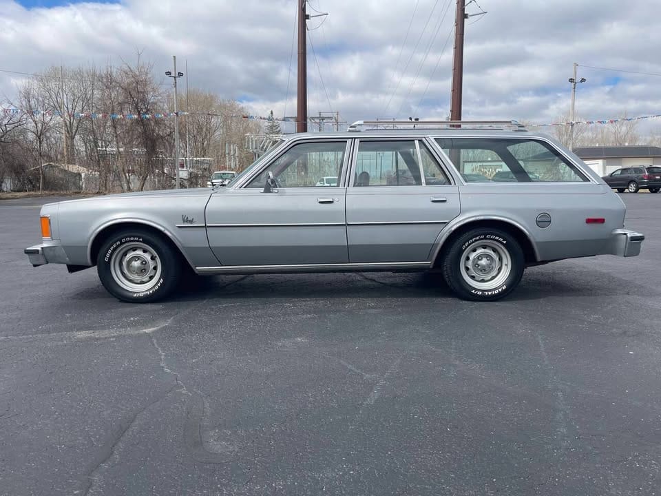 Driver's side view of silver 1980 Plymouth Volare
