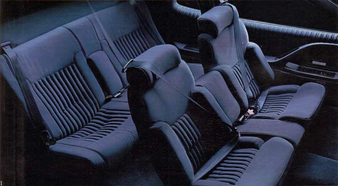 Brochure image of a Toronado interior with a bench seat