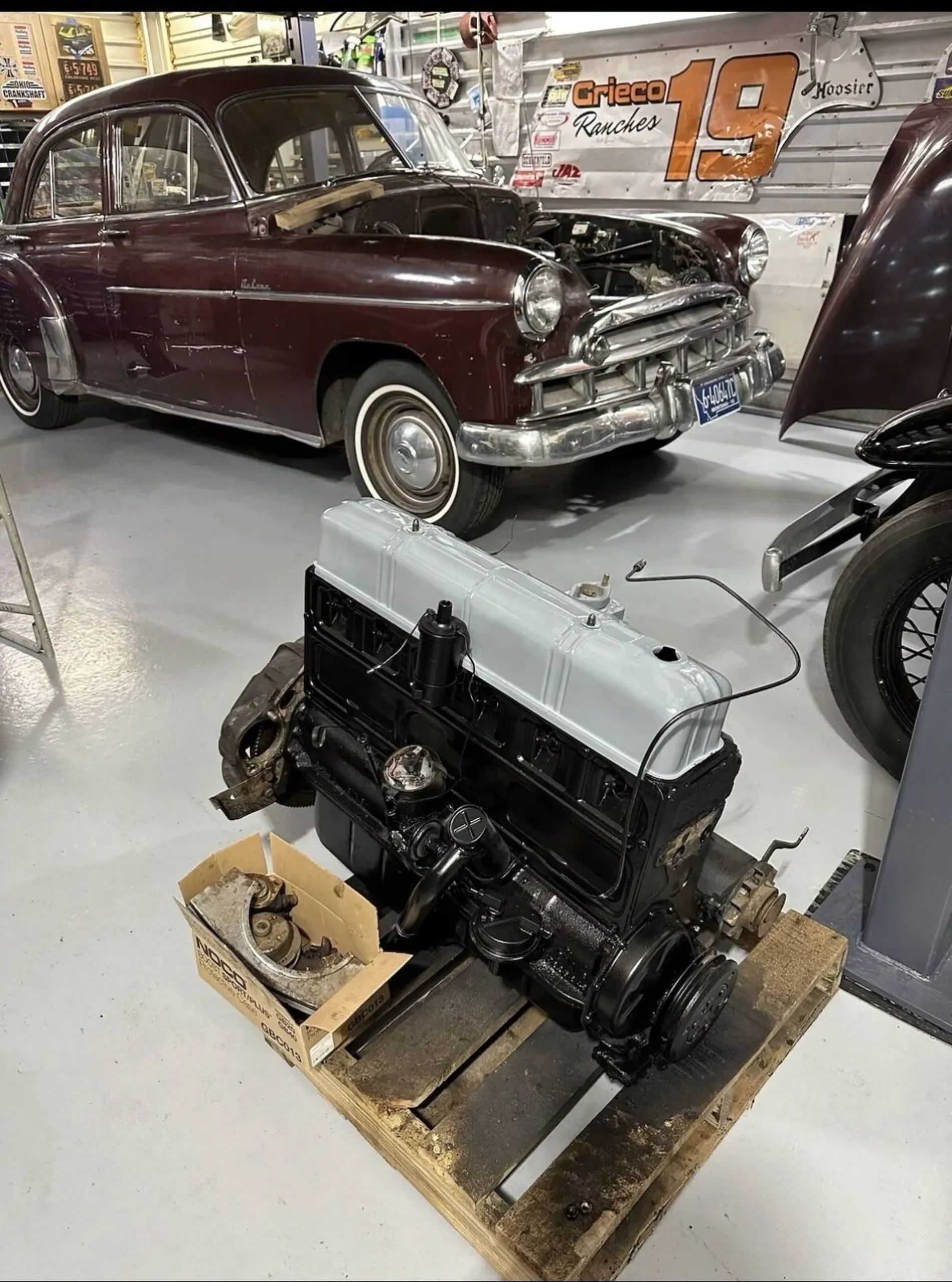 Picture of Chevrolet 216 six-cylinder engine on a pallet